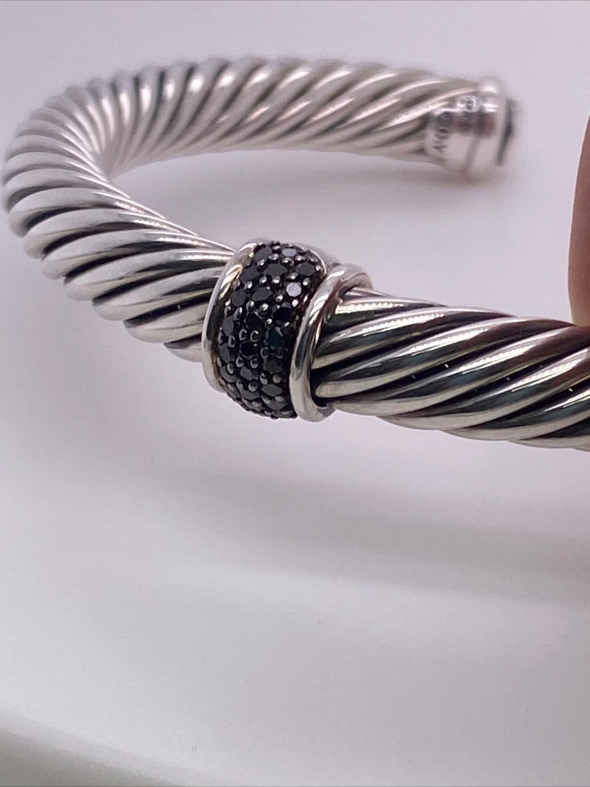David Yurman 925 Sterling Silver 7mm Pave Black Diamond Bracelet Medium