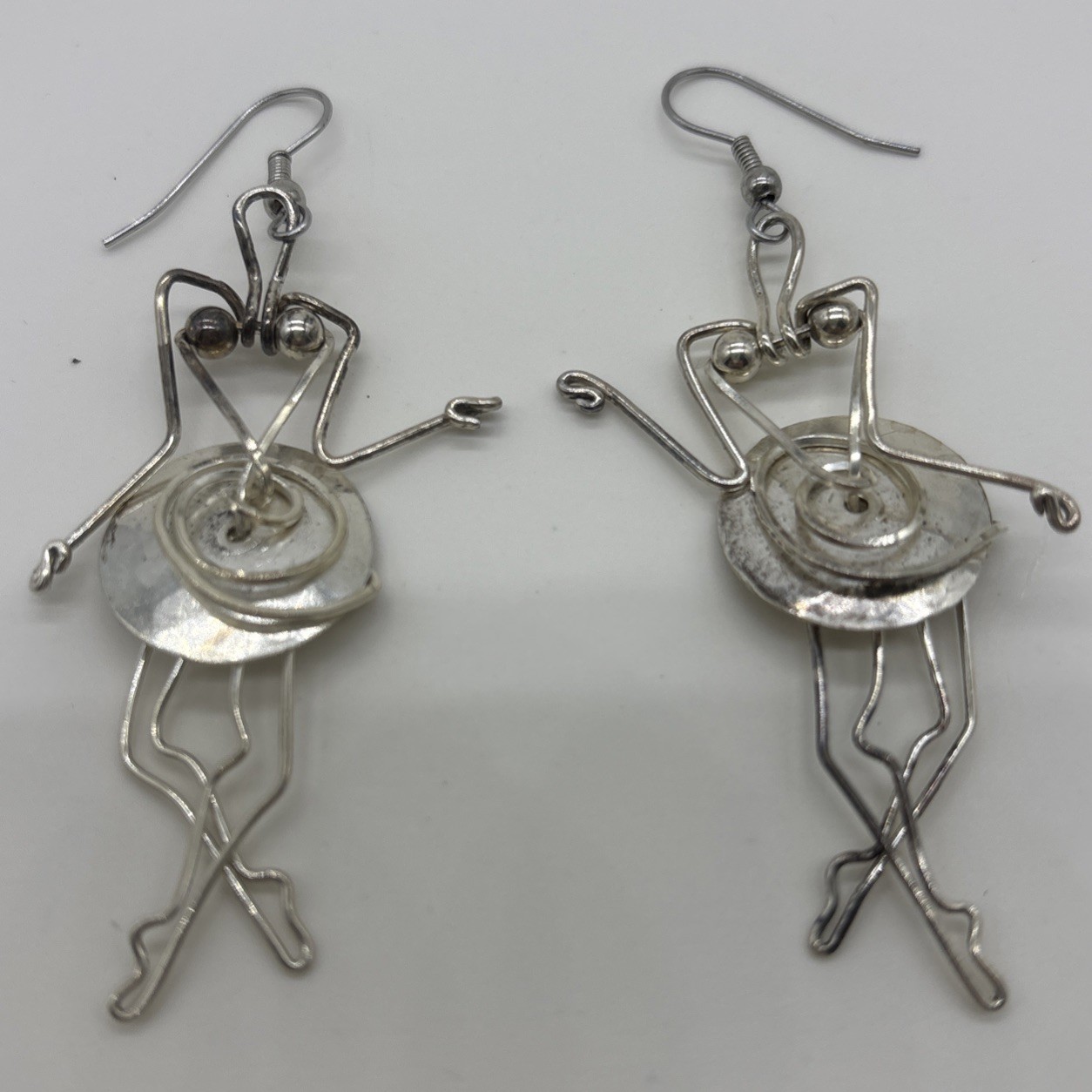 Vintage Sterling Silver Wire Ballet Dancer Dangle Earrings 8.8 Grams