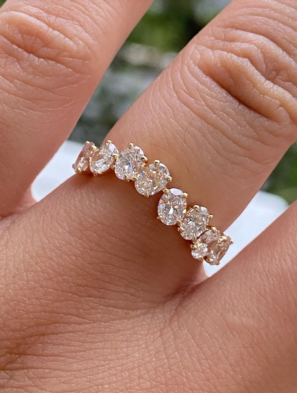 2.50Ct Oval Cut Natural Diamond Half Eternity Wedding Band 14K Yellow Gold 6 7 8