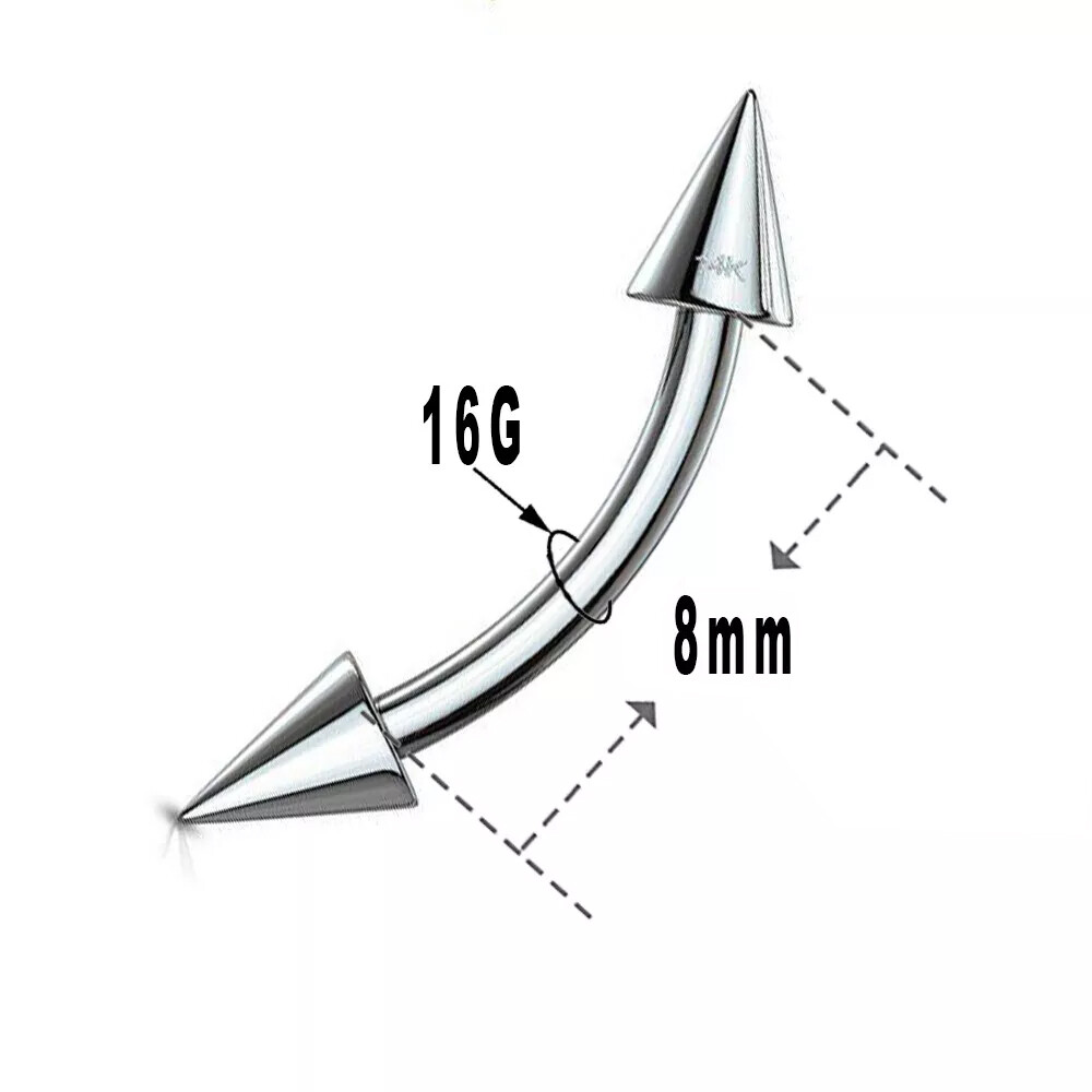 14K Solid Gold Curved Eyebrow Ring Spike End 16g Sold Individually