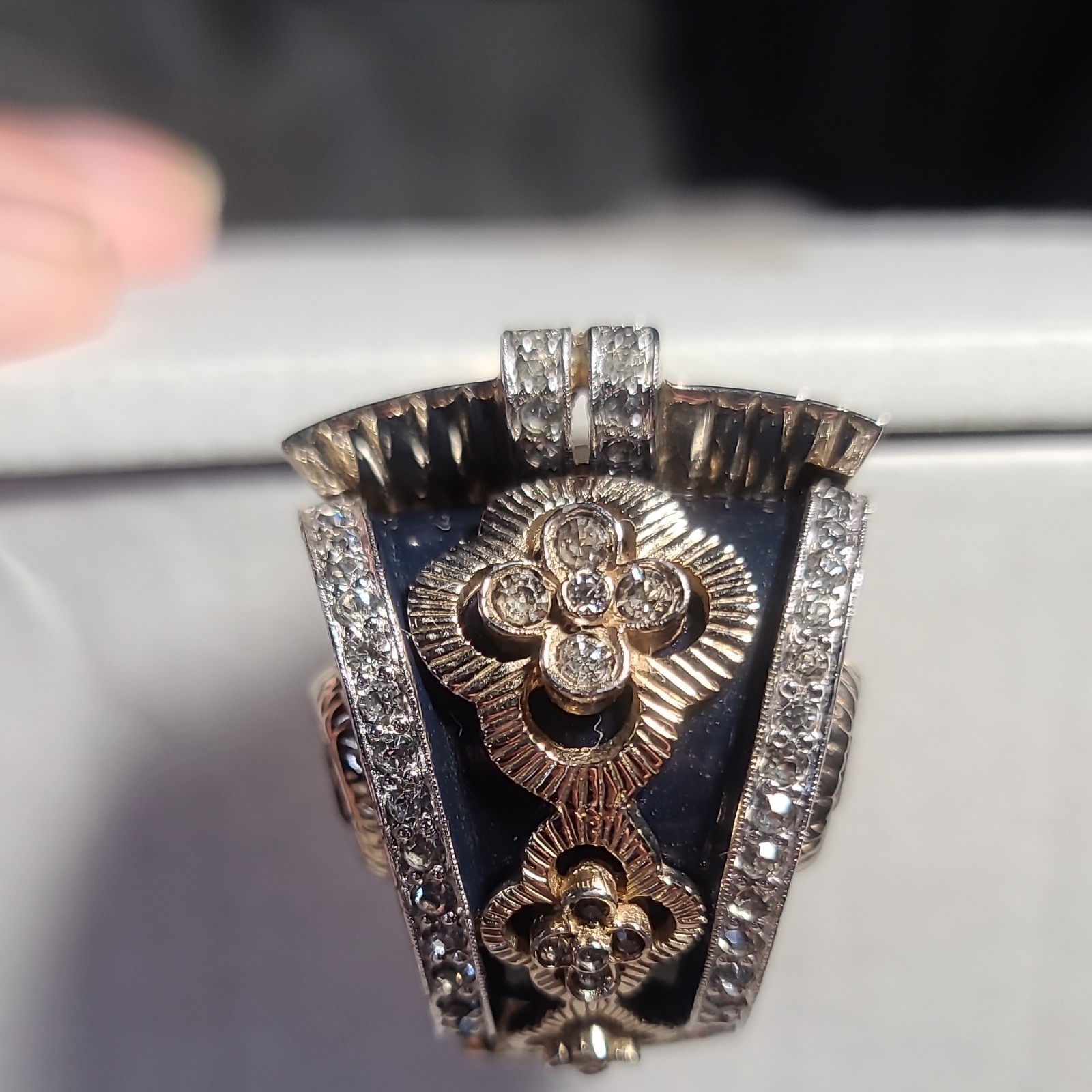 Jomaz Gold Pave and Enamel ‘Empress Josephine’ ‘Empire Blue’ Side Drum Pin Clip