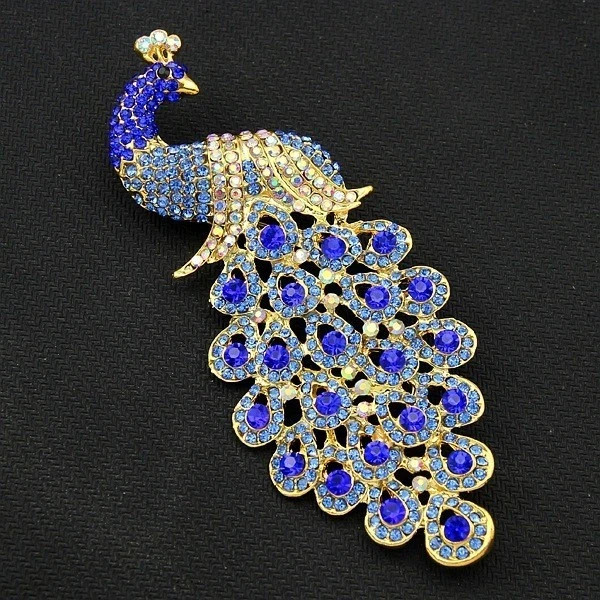 Elegant Blue Peacock Brooch Pin Crystal Rhinestone Bird Jewelry Gift Women New