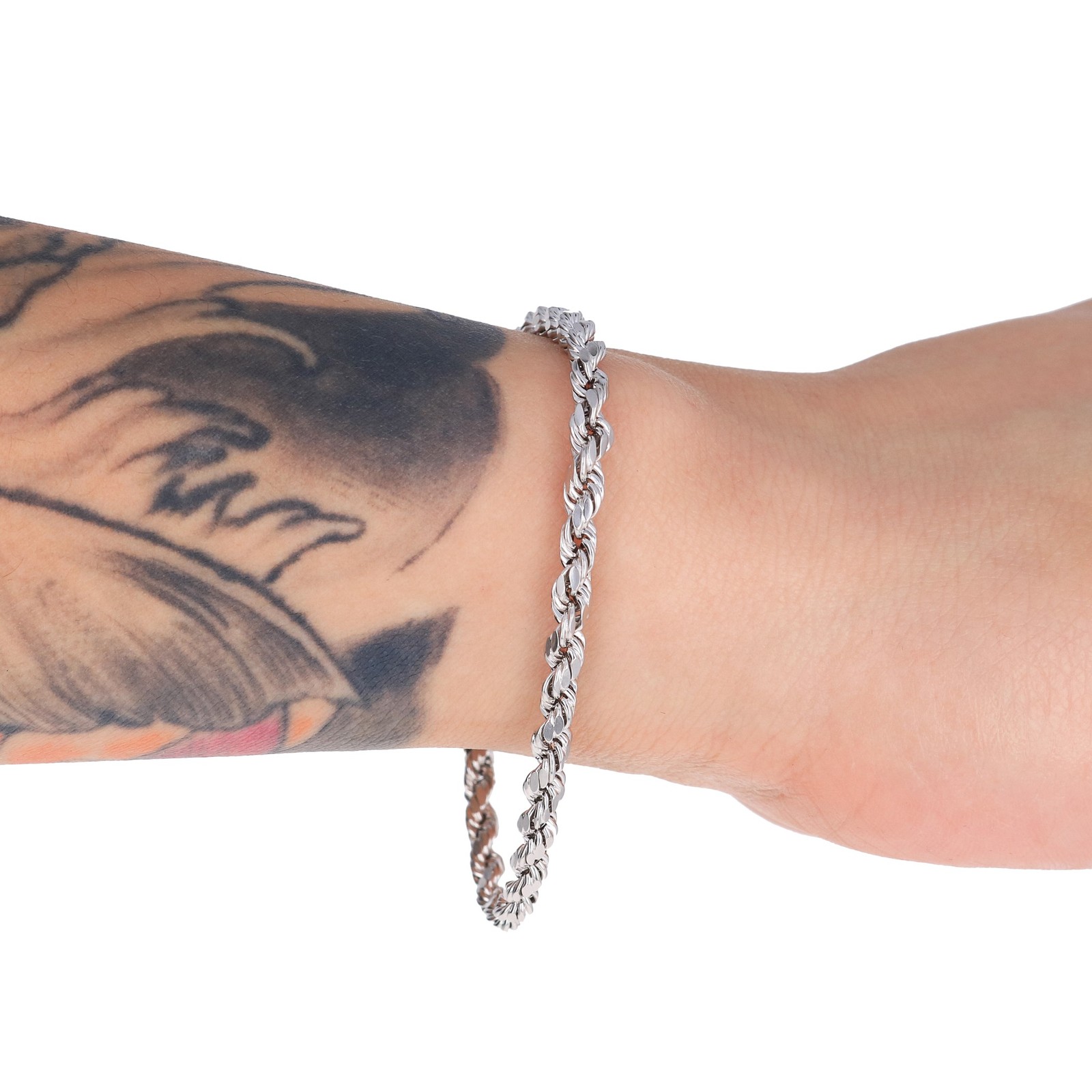 10K White Gold 2mm-5mm Diamond Cut Rope Chain Bracelet Mens Womens 7″ 8″ 9″