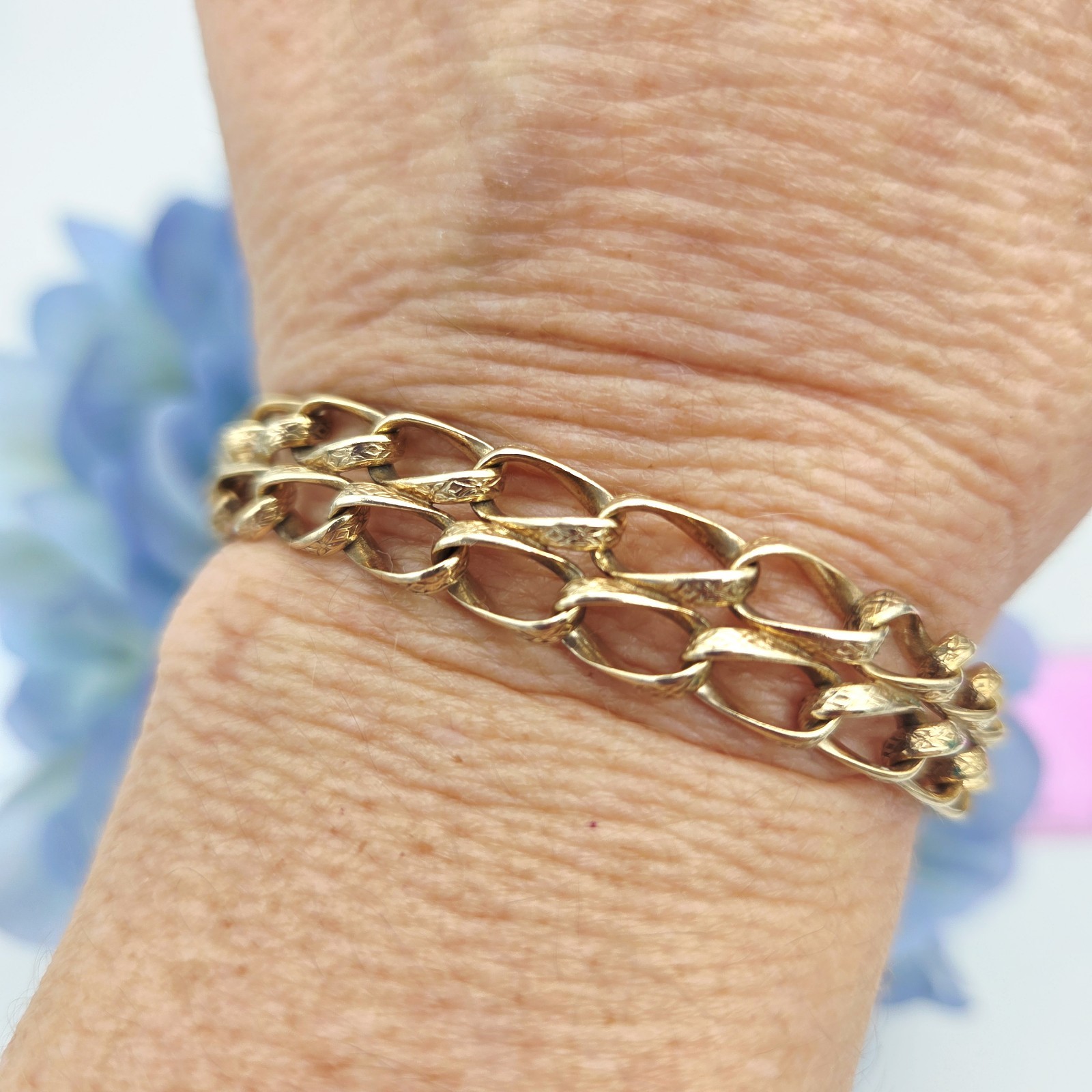 Vintage GF Bracelet Double Row Push Lock Gold Filled No Safety Chain 7″ Long
