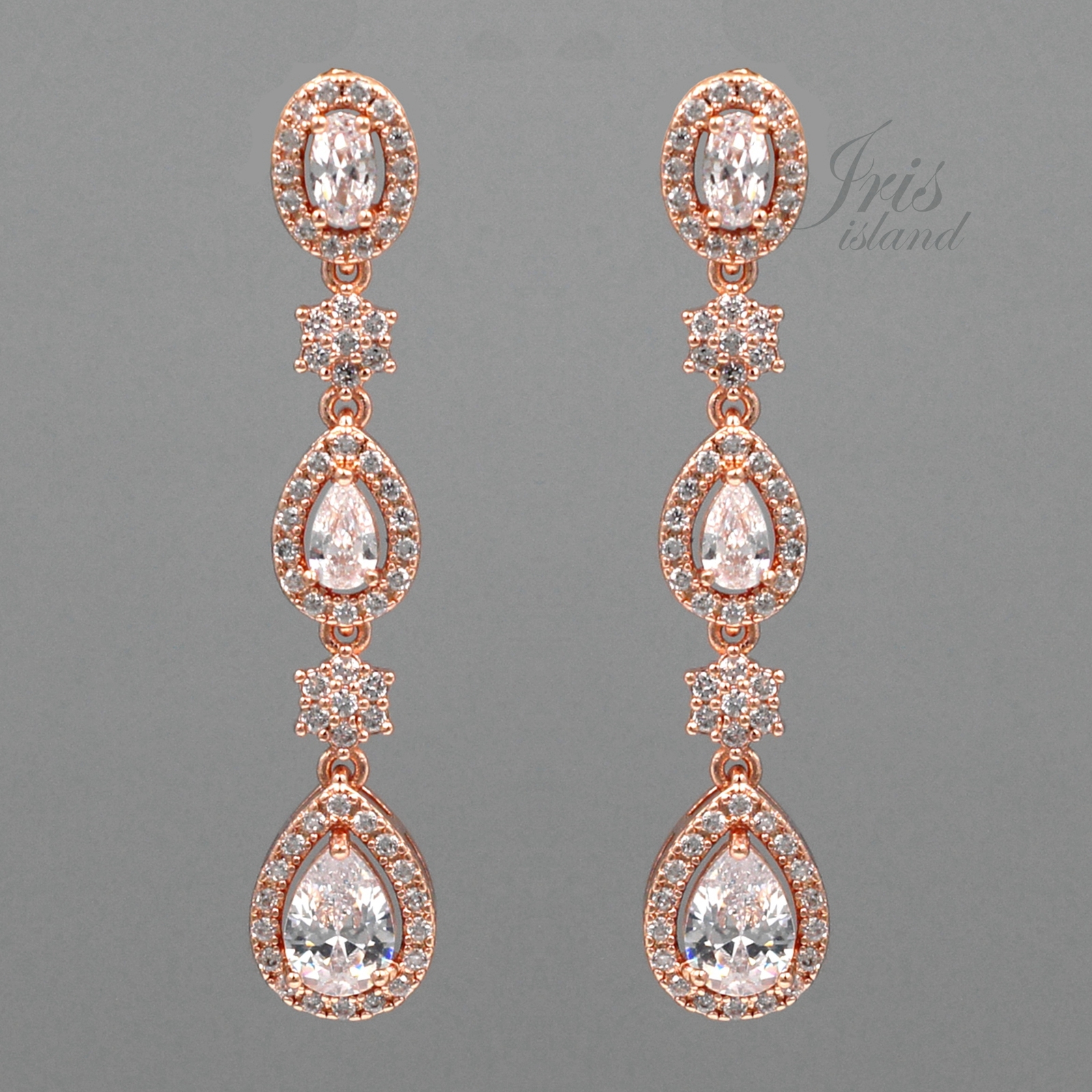 ROSE GOLD Plated Clear Cubic Zirconia CZ Wedding Bridal Drop Dangle Earrings 345