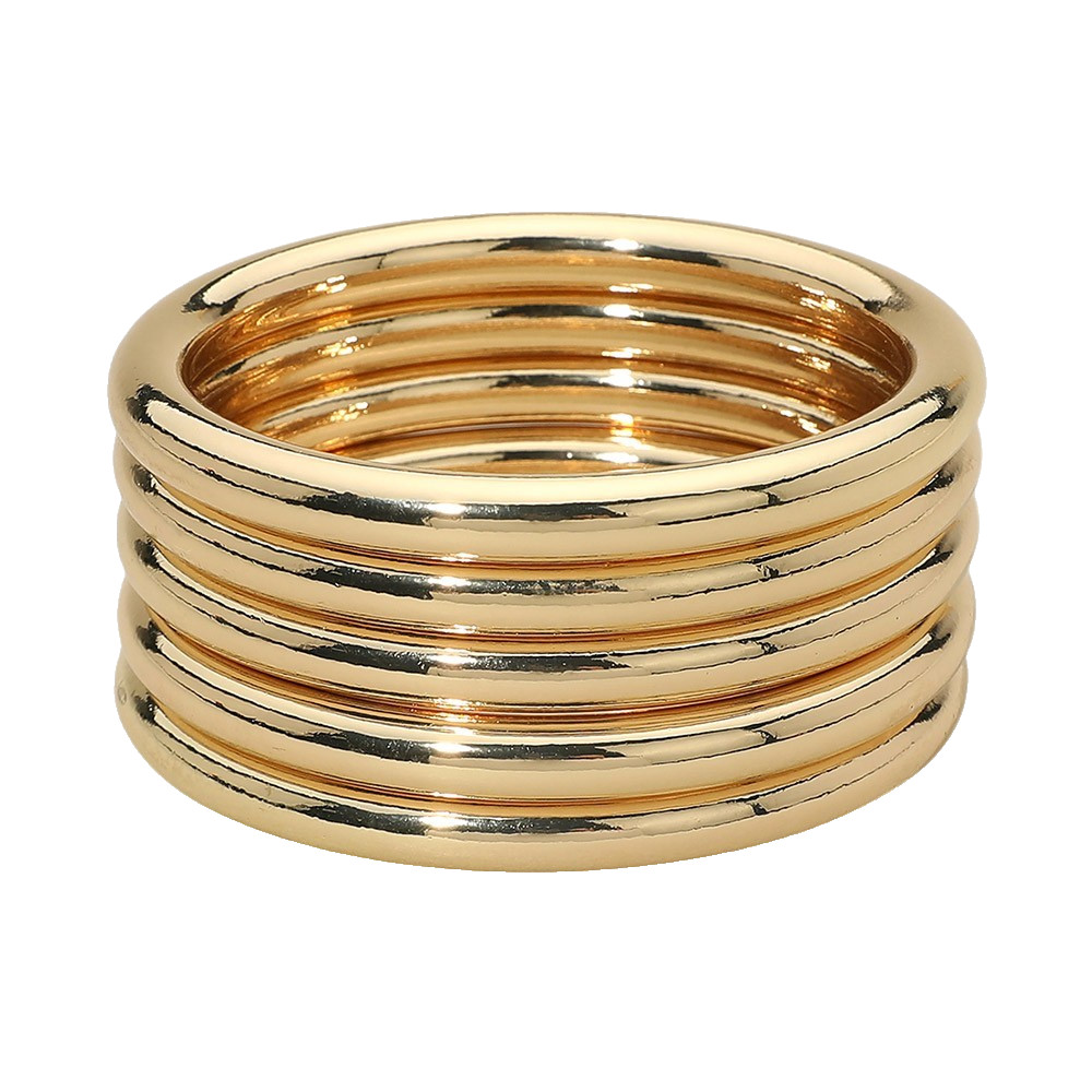 5PCS Gold Tone Stackable Bangle Bracelets Minimalist Polished Metal Women