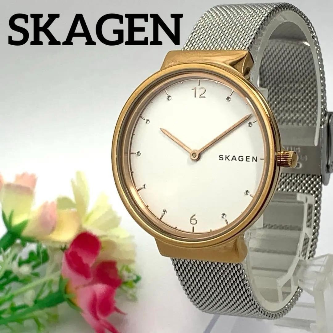 Skagen SKW2616 Quartz Womens Watch White Dial Gold Case New Battery Working