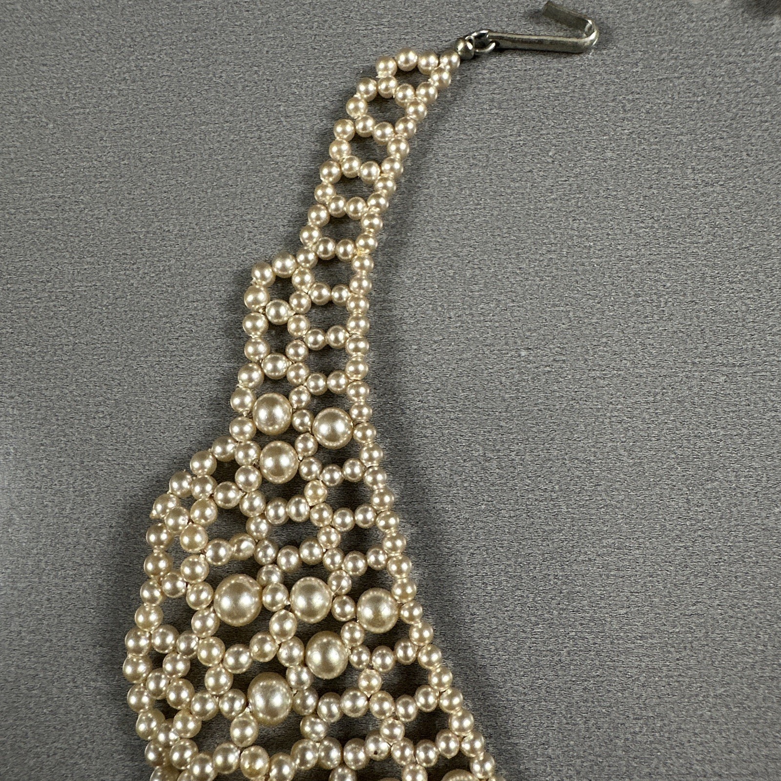 Vintage Beaded Necklace Bib Collar Choker Cream 13″
