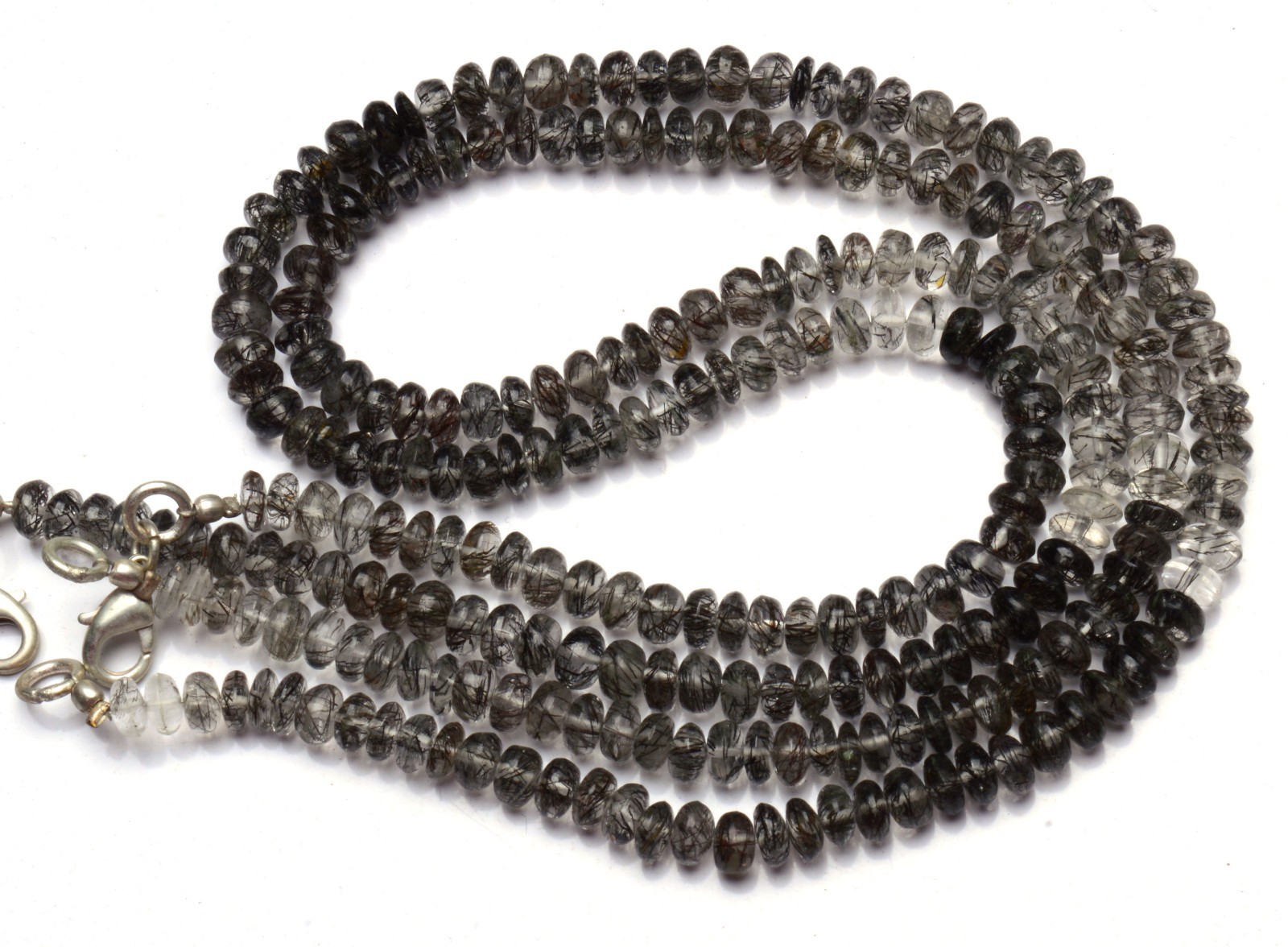 Natural Black Rutile Quartz Gem Smooth 5MM Approx. Rondelle Beads Necklace 16″