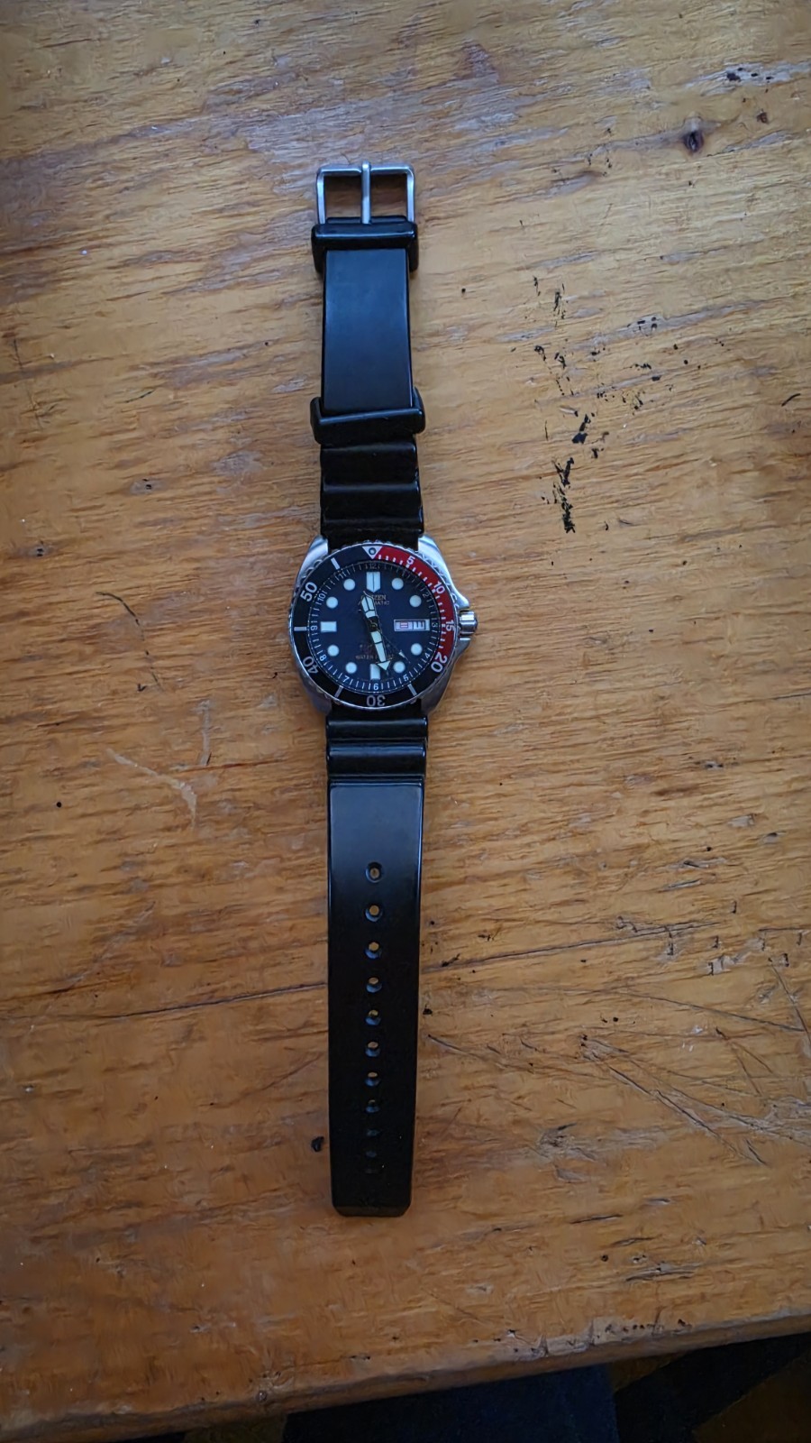 Citizen Automatic Diver 200m Day/Date Black Dial Red/Black Bezel Rubber