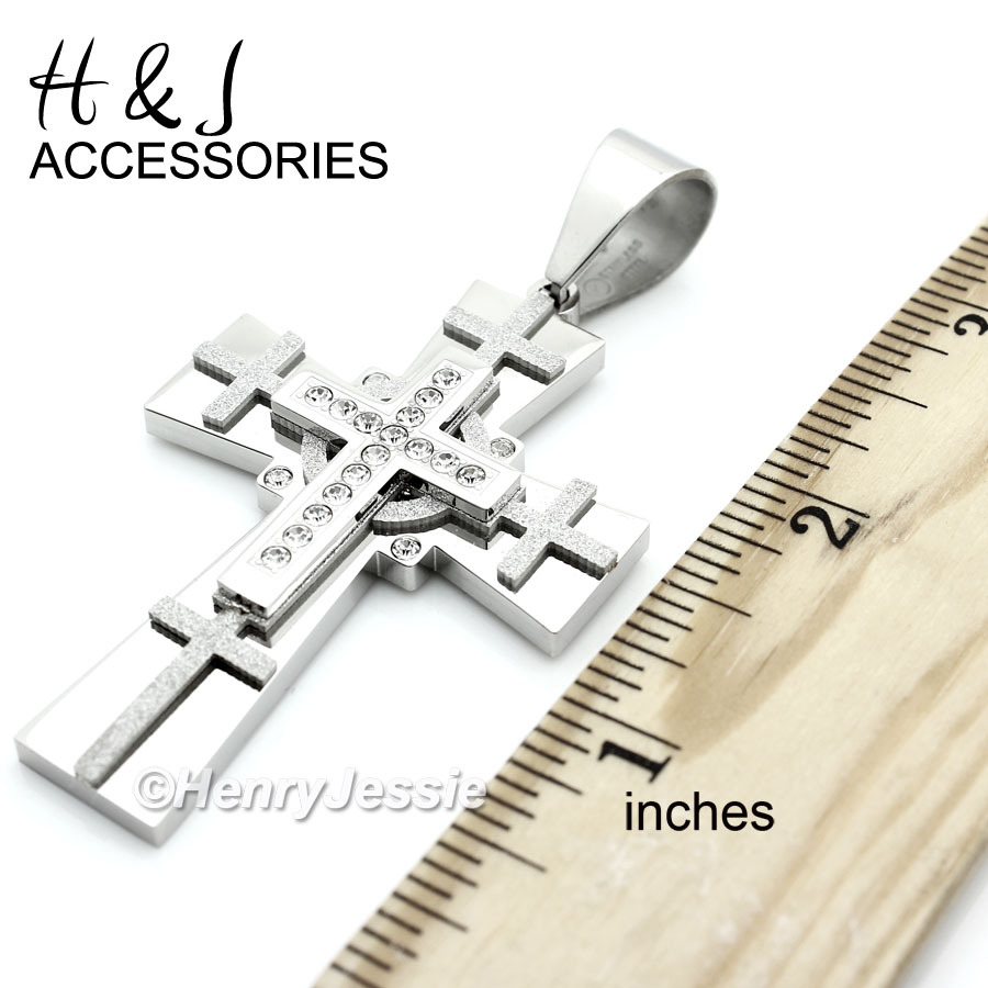 24″30″36″Stainless Steel 11mm Silver Cuban Curb Necklace ICY CZ Cross Pendant*N7