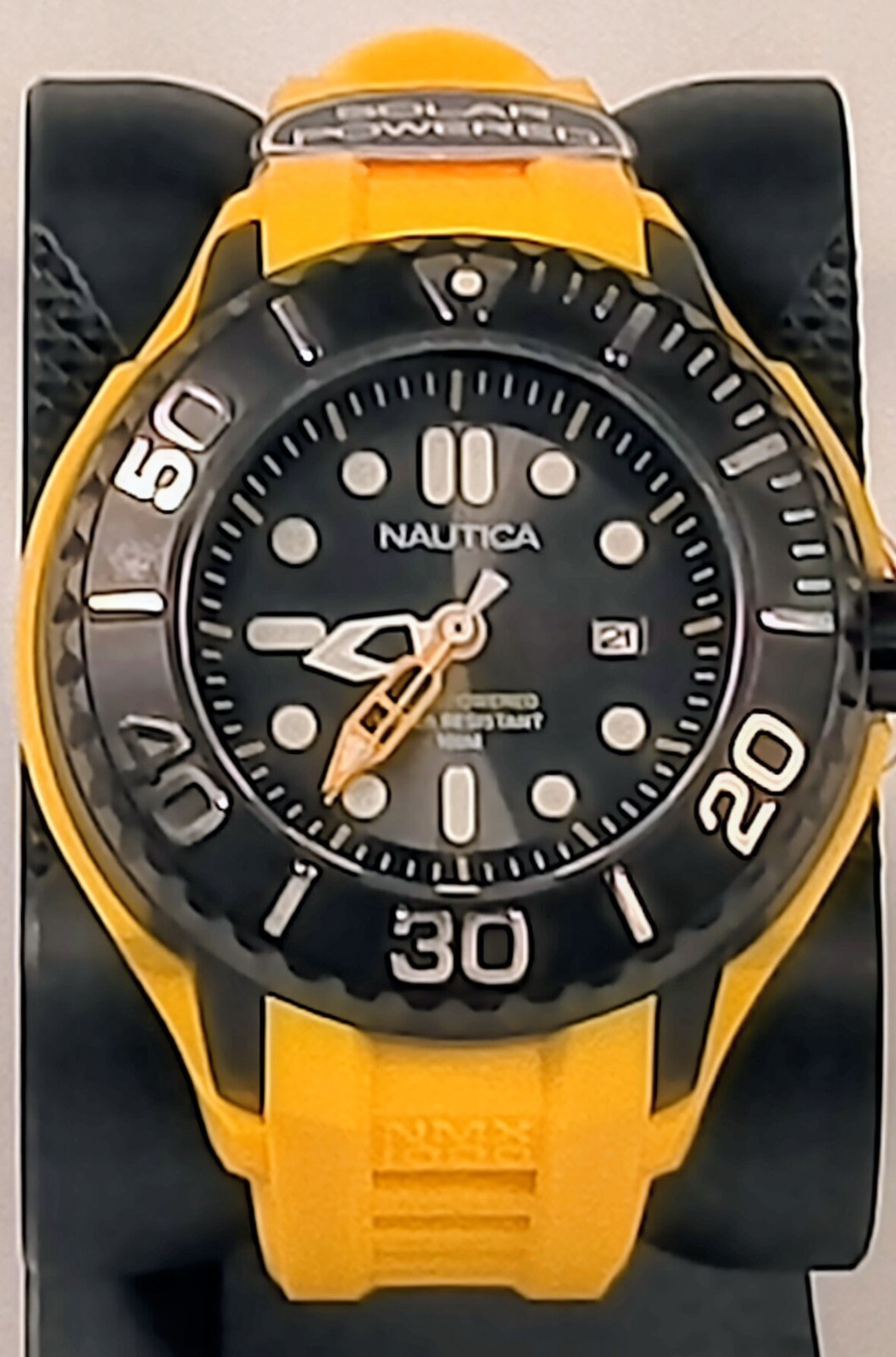 Nautica Solar Powered 45mm Black Dial Yellow Rubber NOS A26538G