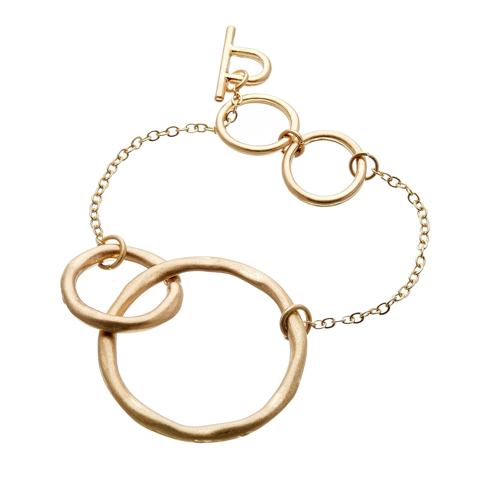 Matt gold plated T bar Bracelet with chain linked connecting circles – Jamia