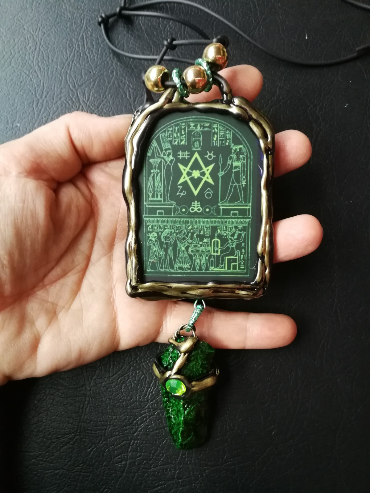 Egyptian God Thoth Emerald Tablet Pendant Necklace Talisman Amulet Medallion Bib