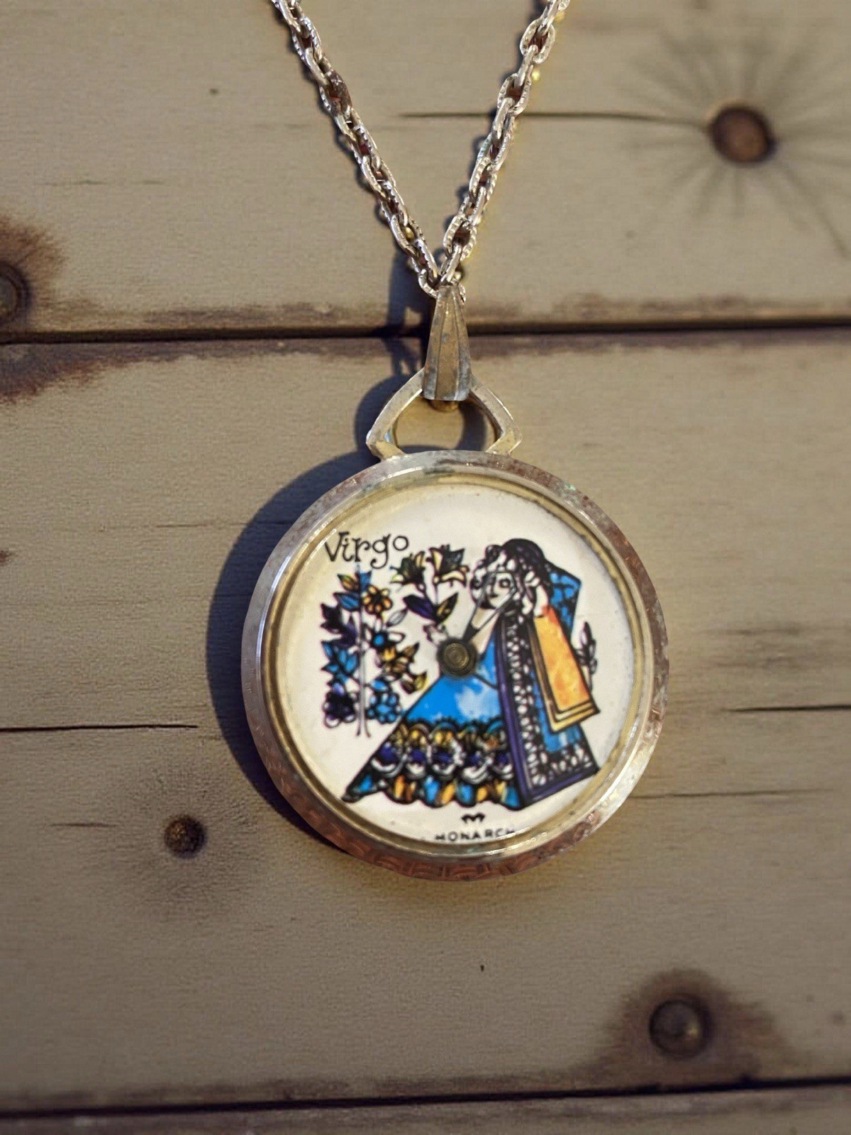 Brass pendant with Virgo zodiac sign illustration