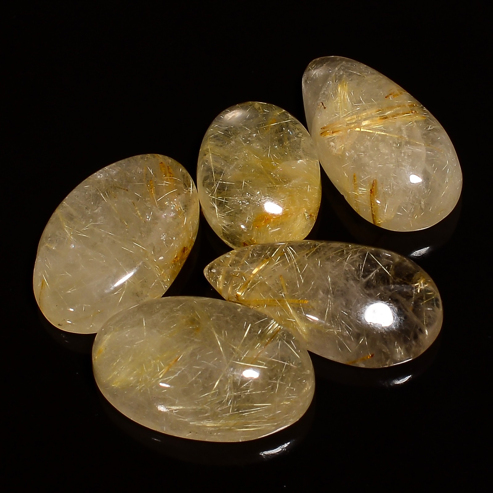 Golden Rutile Quartz Cabochon Loose Gemstone 5 Pcs 86 Ct. 18X13 24X12 mm A-36038