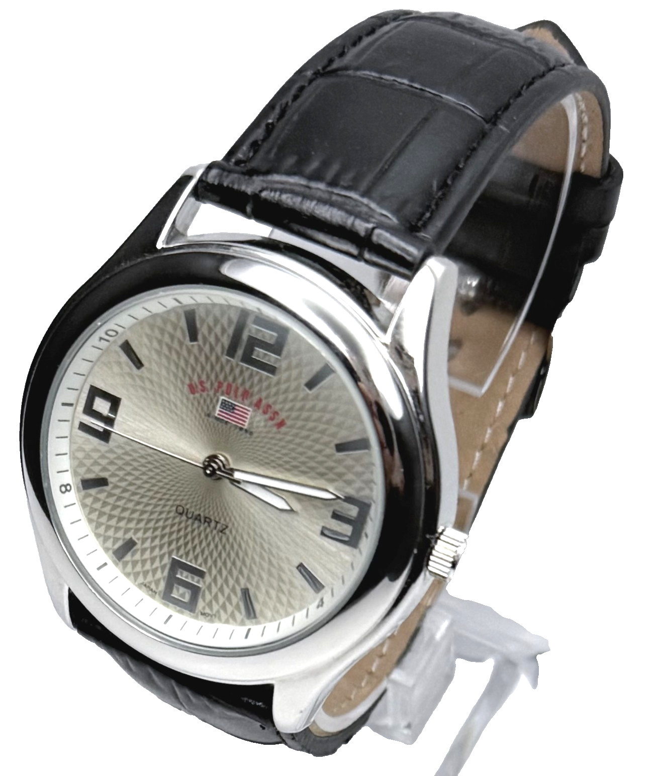 U.S. POLO ASSN. US5131 FANCY GOLD/SILVER DIAL BLACK LEATHER BAND MENS WATCH~NWOT