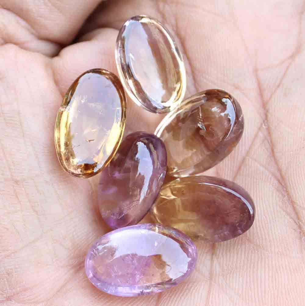 Natural Ametrine Oval Shape Cabochon Loose Gemstone 99.20 Ct 12.5*20 mm 6 Pcs