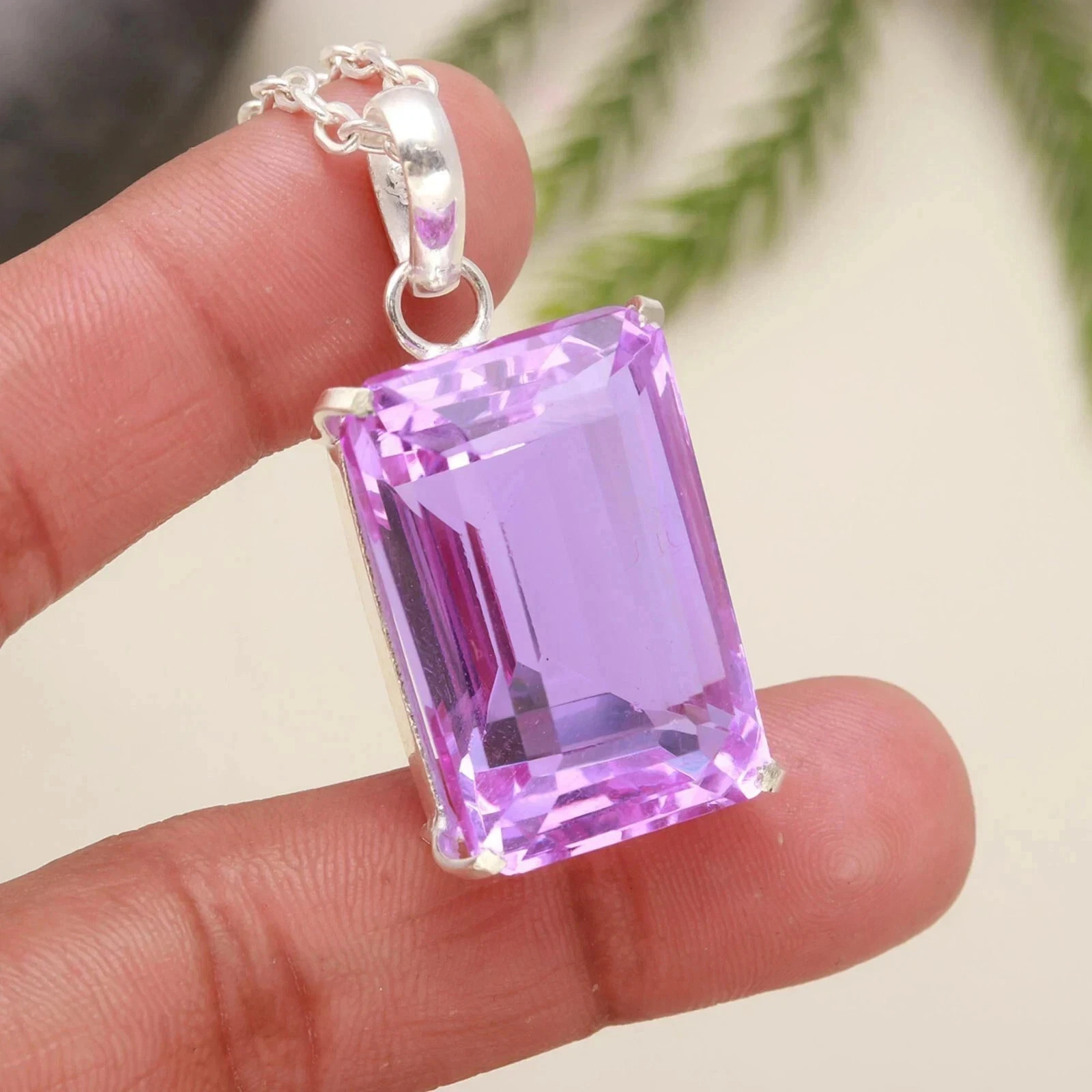 50.5 Ct+ Natural Purple Amethyst 925 Sterling Silver Pendant SG Emerald Gemstone