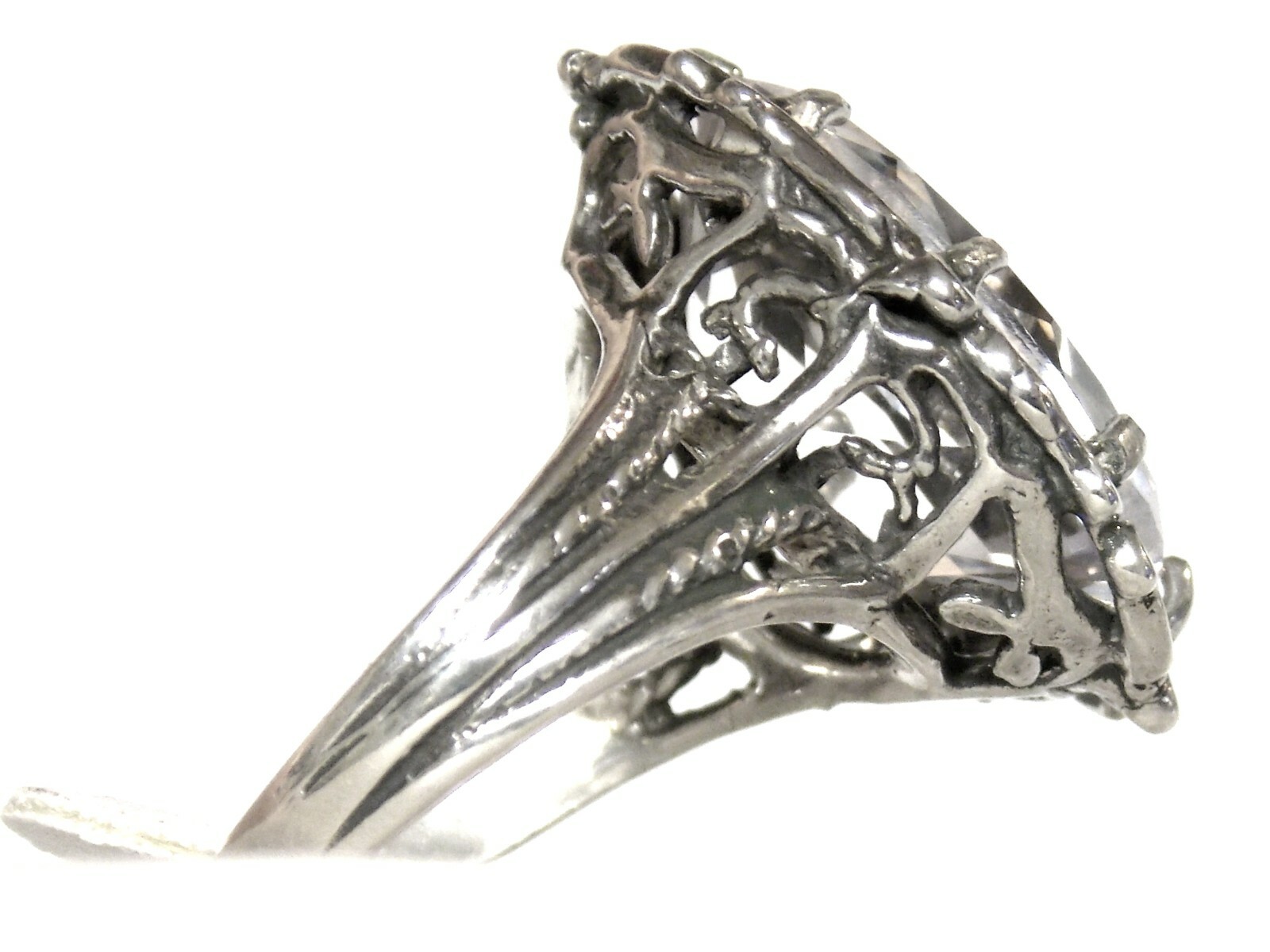 12ct White Lab Sapphire Size 7 Ring 925 Sterling Silver Filigree Vint Style USA
