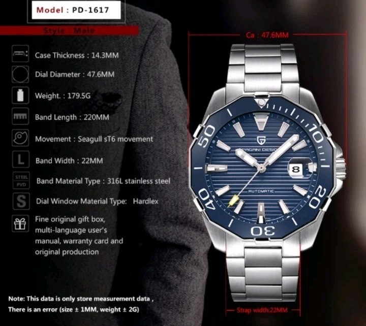 Pagani Design Automatic Mechanical pd1617 Watch For Men’s Stainless Steel Luxury