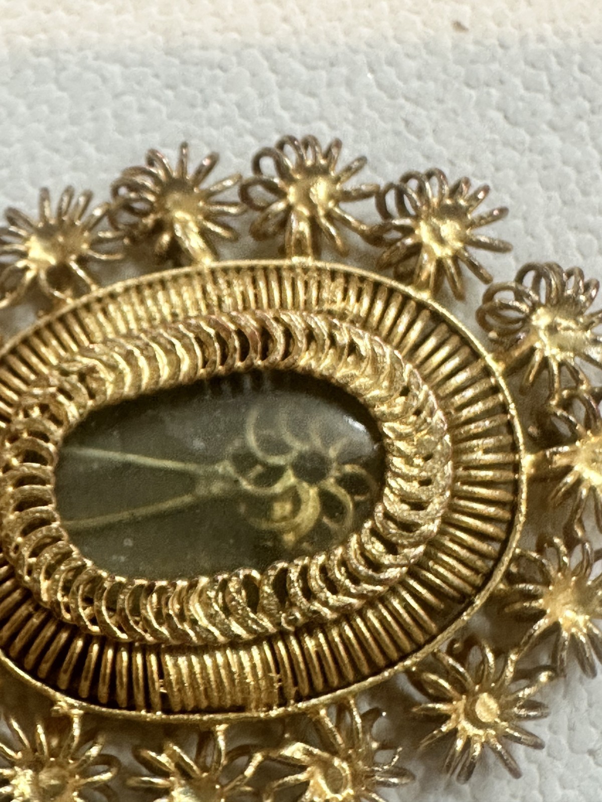 Philippines Tambourine Reliquary Gold Gilt Filigree Pendant 1930’s