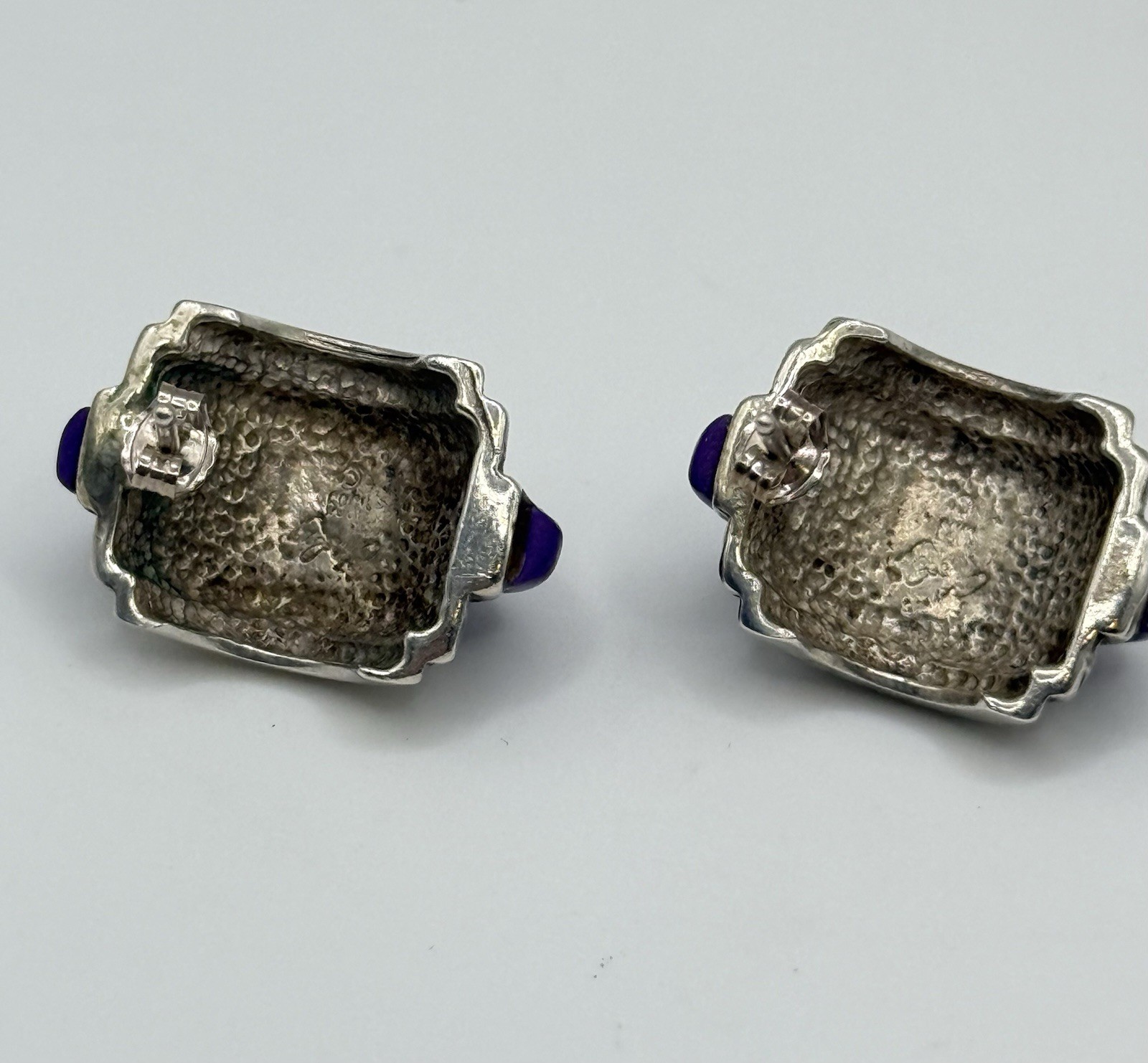 Vintage Sterling Silver Southwestern Sugilite Turquoise Curved Stud Earrings