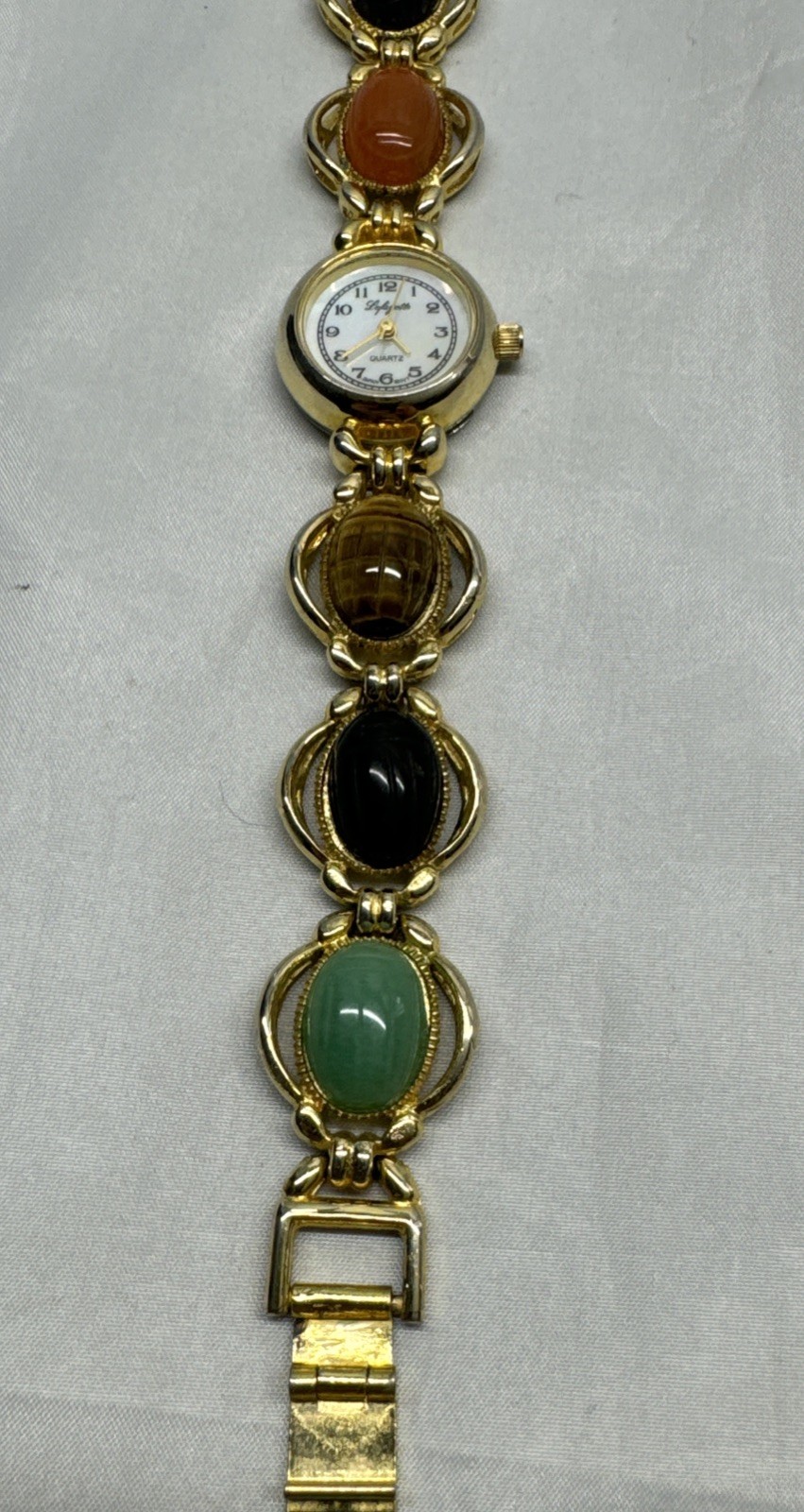 Vintage Lafayette MOP Semi-Precious Stone Egypt Scarab Beetle 22MM 7″