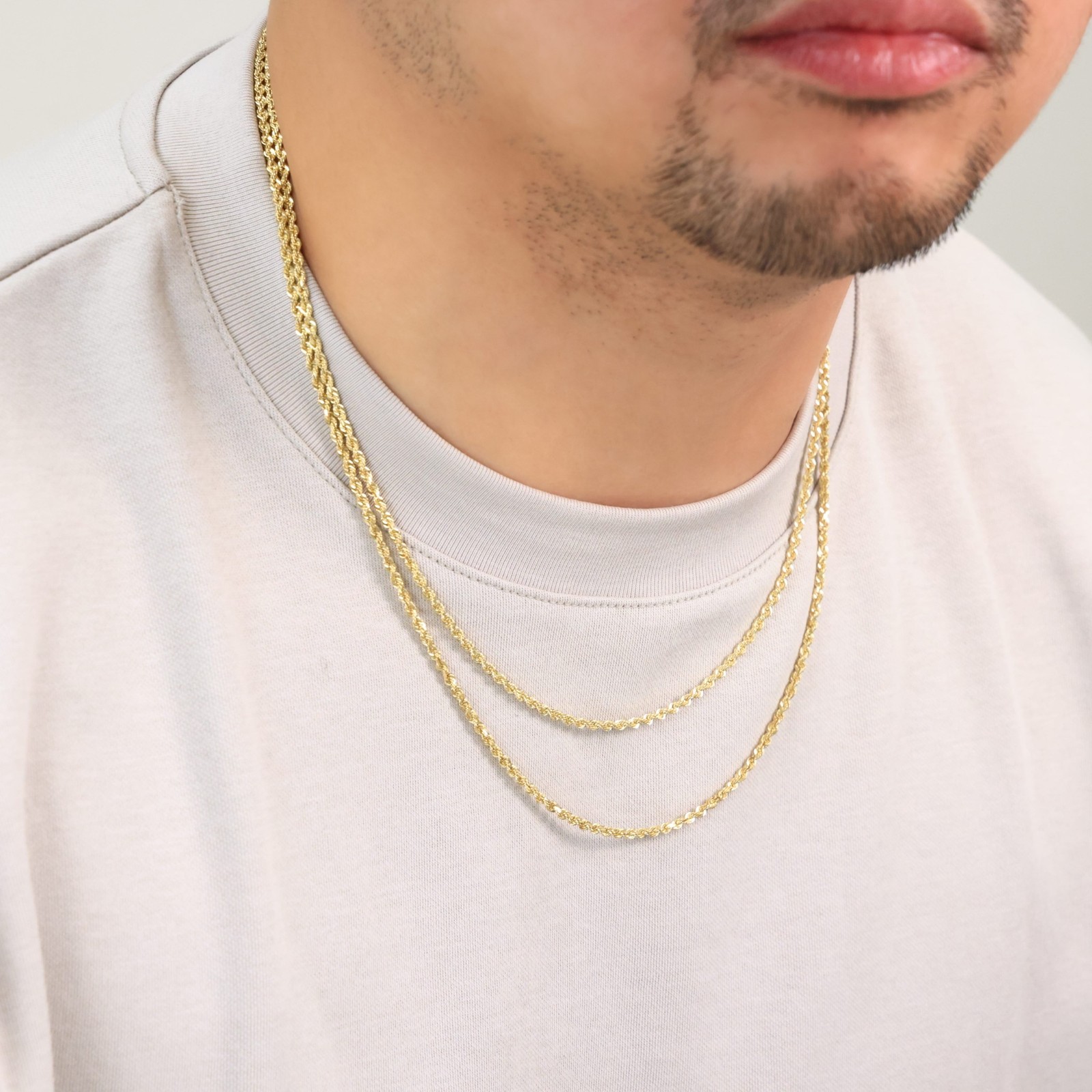 10K Yellow Gold 4mm Solid Rope Chain Diamond Cut Pendant Necklace