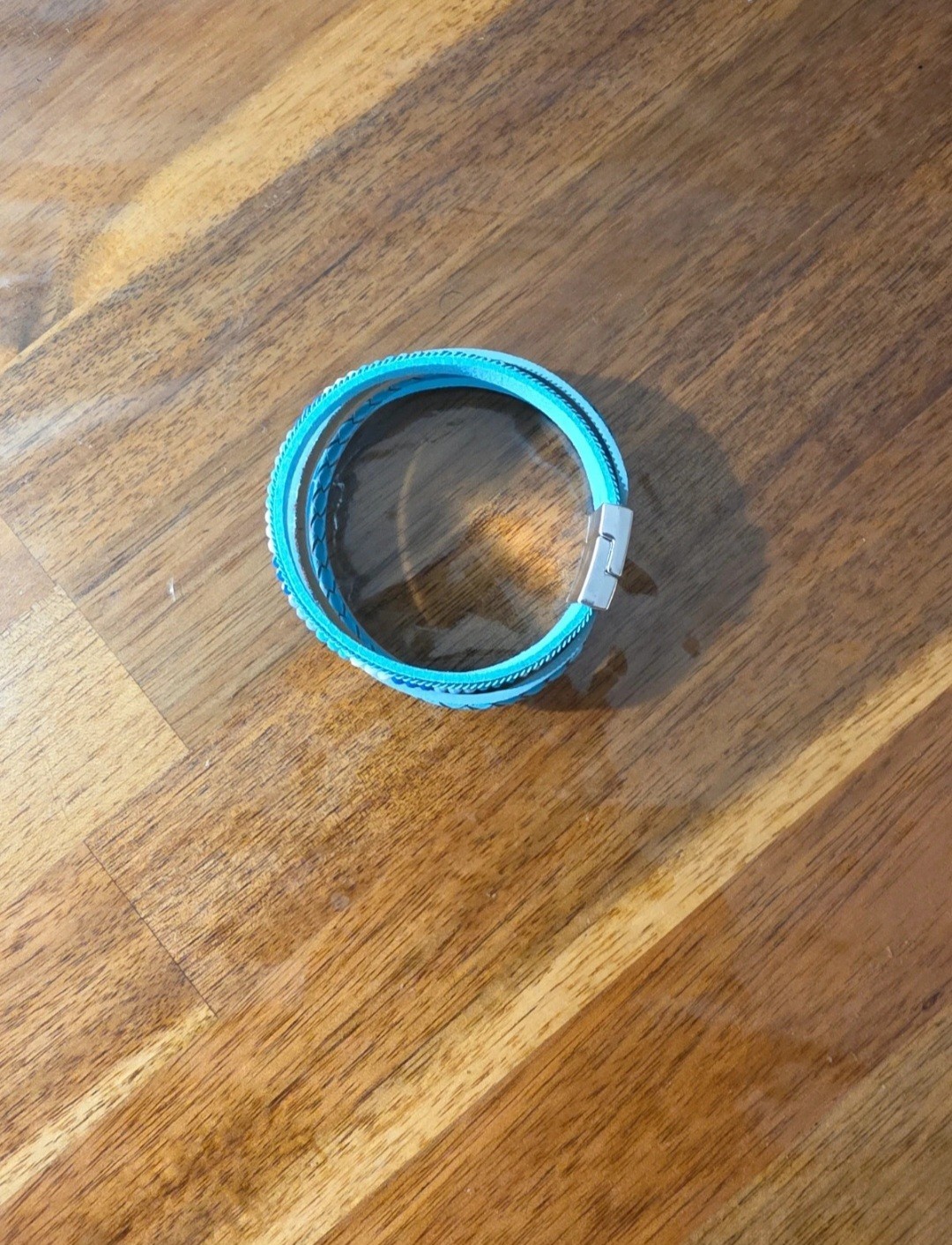 Turquoise Leather Wrap Bracelet, Multilayer Boho Cuff with Magnetic Clasp