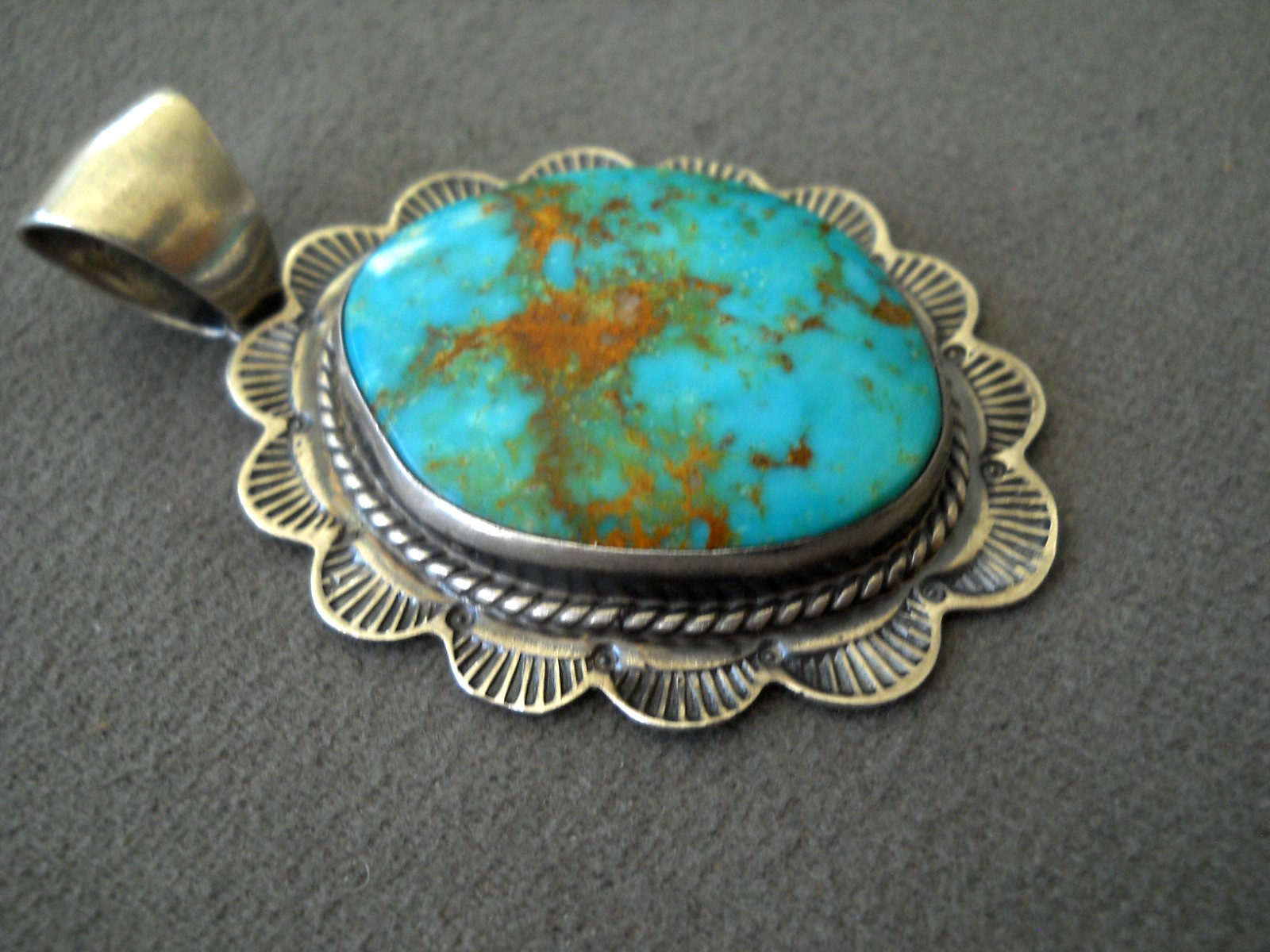 SPENCER Native American Navajo Turquoise Mountain Turquoise Sterl Silver Pendant