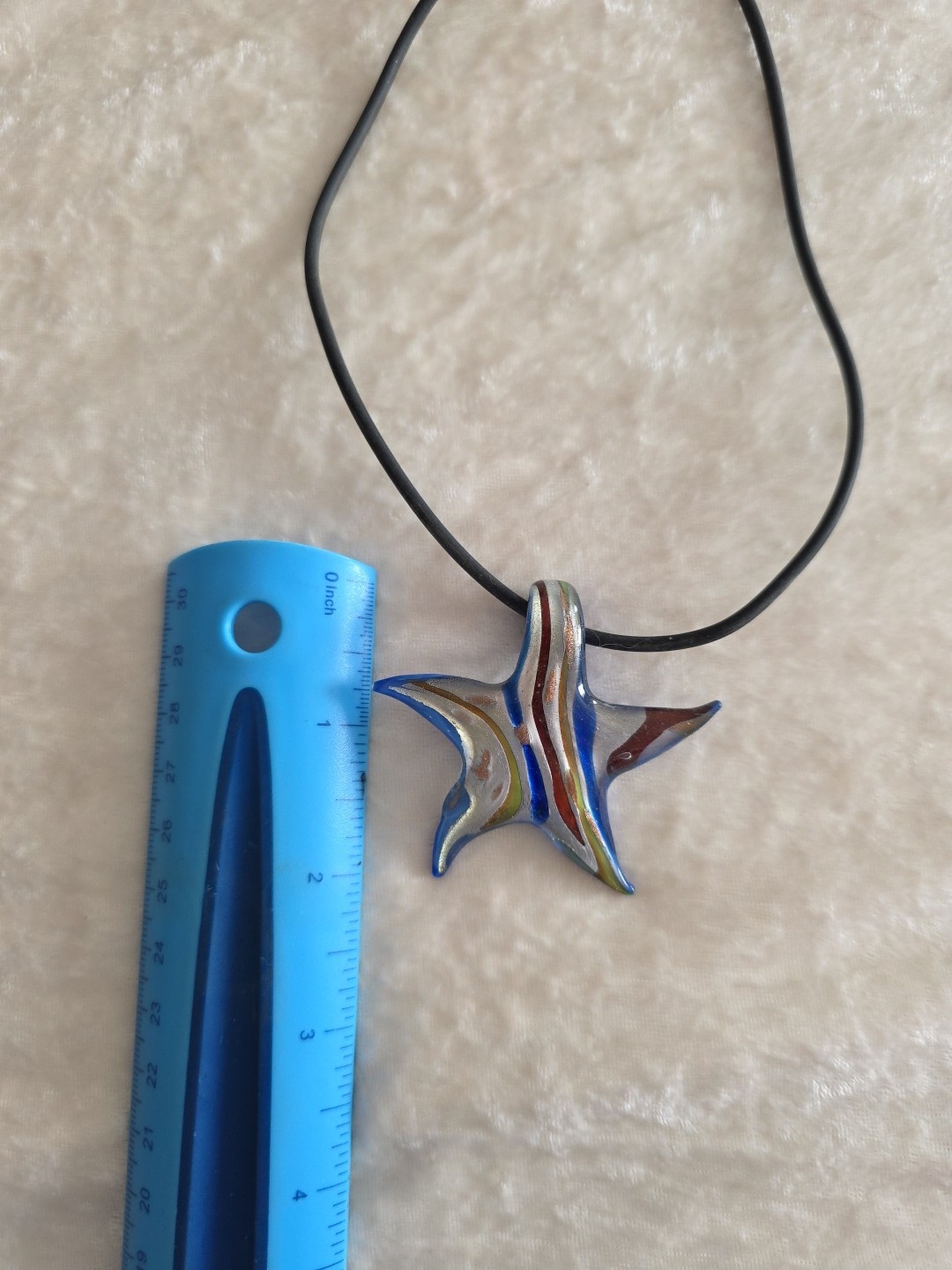 Murano Style Glass Starfish Pendant With Rubber Cord Colorful