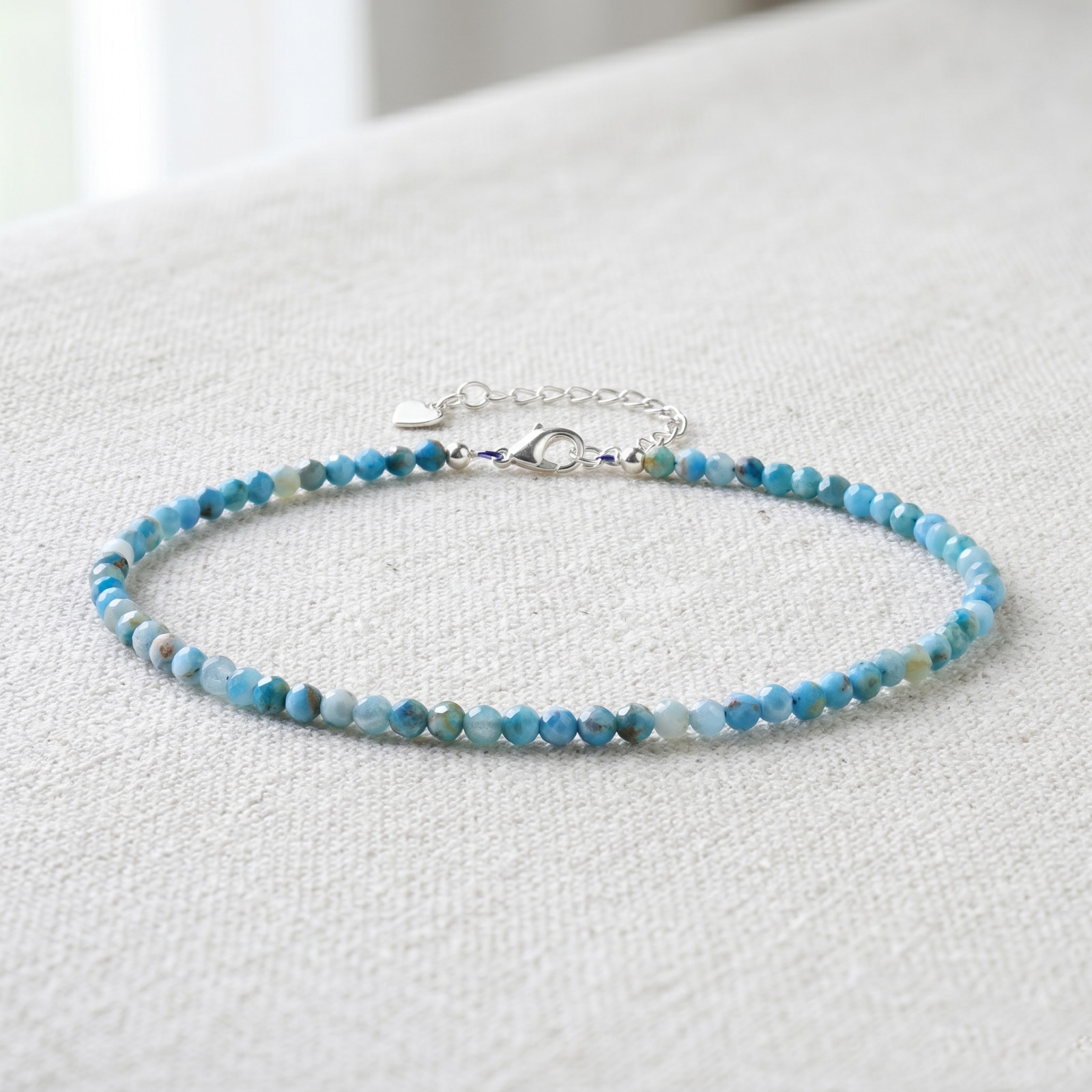 3mm Faceted Larimar Adjustable Anklet Calm Communication Beach Jewelry
