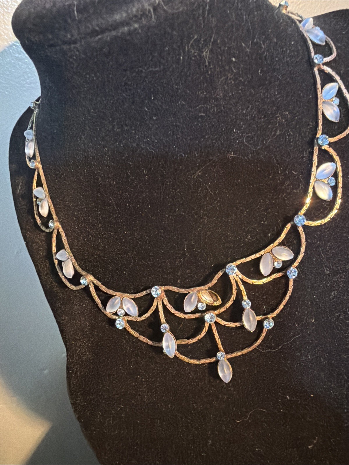 ANTIQUE EDWARDIAN MOONSTONE NECKLACE 18kgp CHAIN Hook CLASP 16” RARE Estate Find