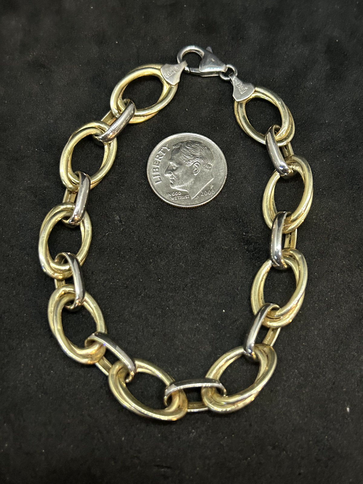 AU 925 1/11 14K 10.7mm Hoop Chain Link Bracelet 8in – 7.69g