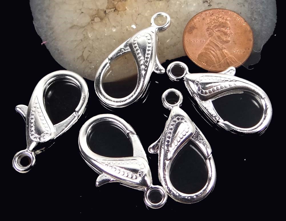30x16mm X-Large Plated Silver Pewter Lobster Claw Clasps (4)