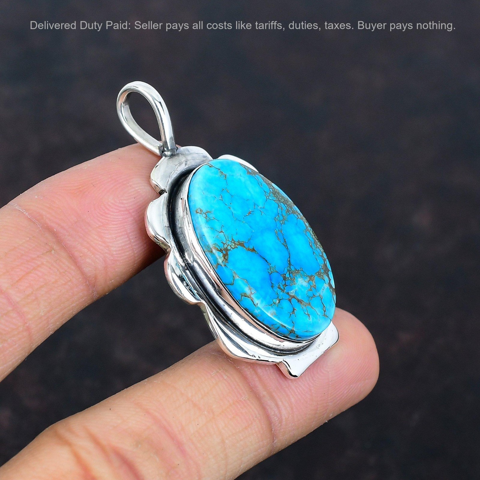 Tibetan Turquoise Gemstone 925 Silver Anniversary Birthday Boho Pendant Jewelry