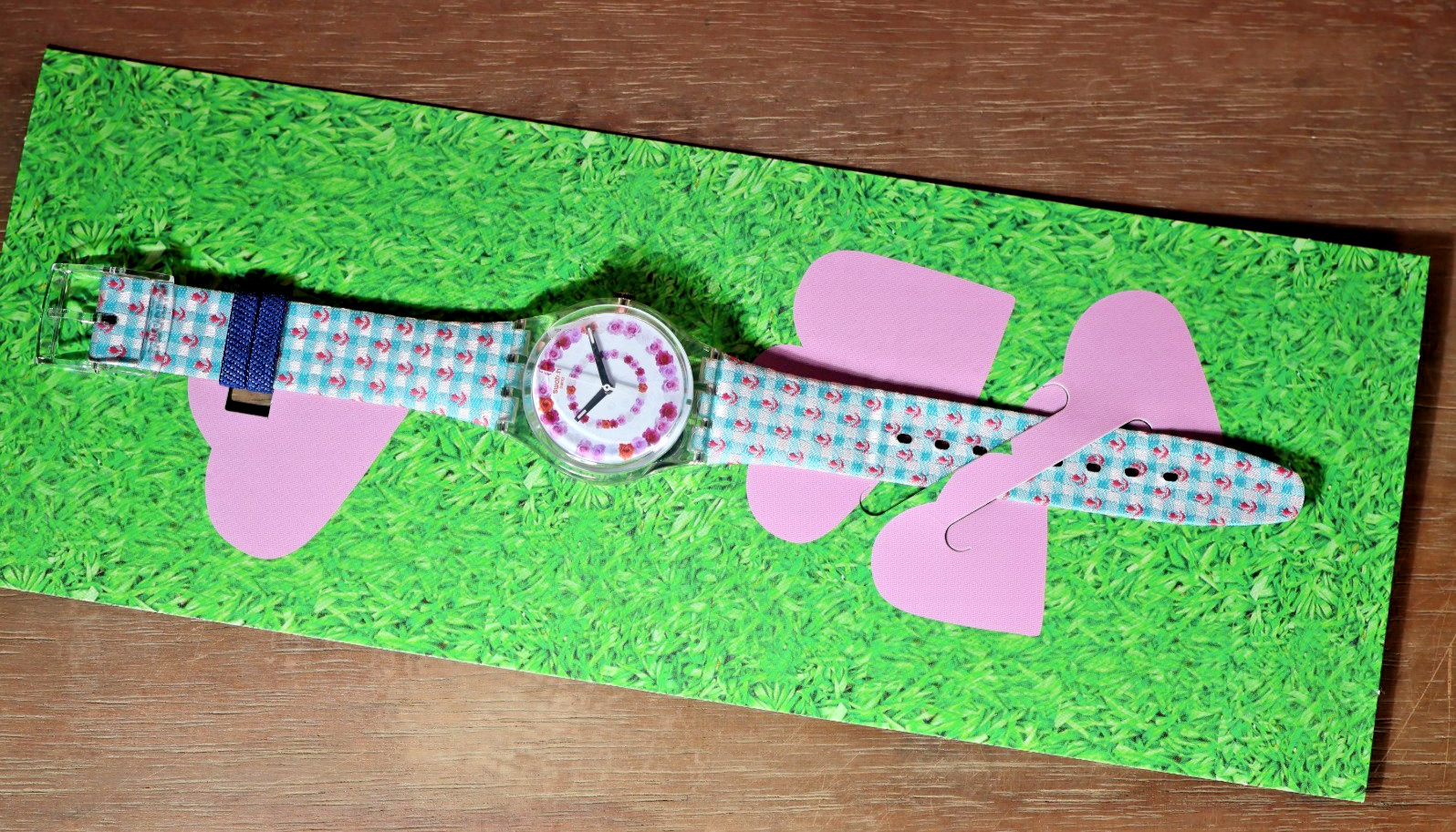 NEW Limited Swiss Swatch ROSES4U Flowers Denim Leather Strap Clear 34mm GZ291