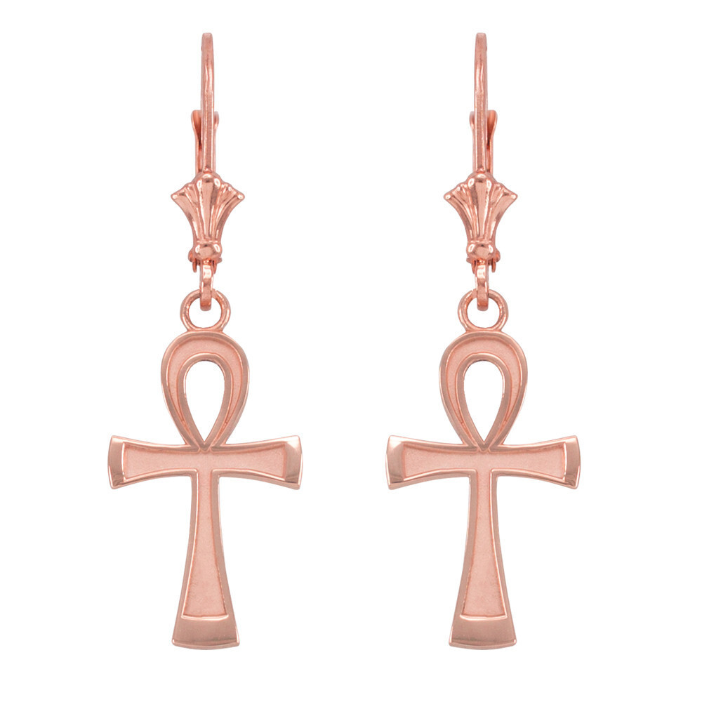 Gold Egyptian Ankh Cross Earrings (Yellow Gold / Rose Gold / White Gold)