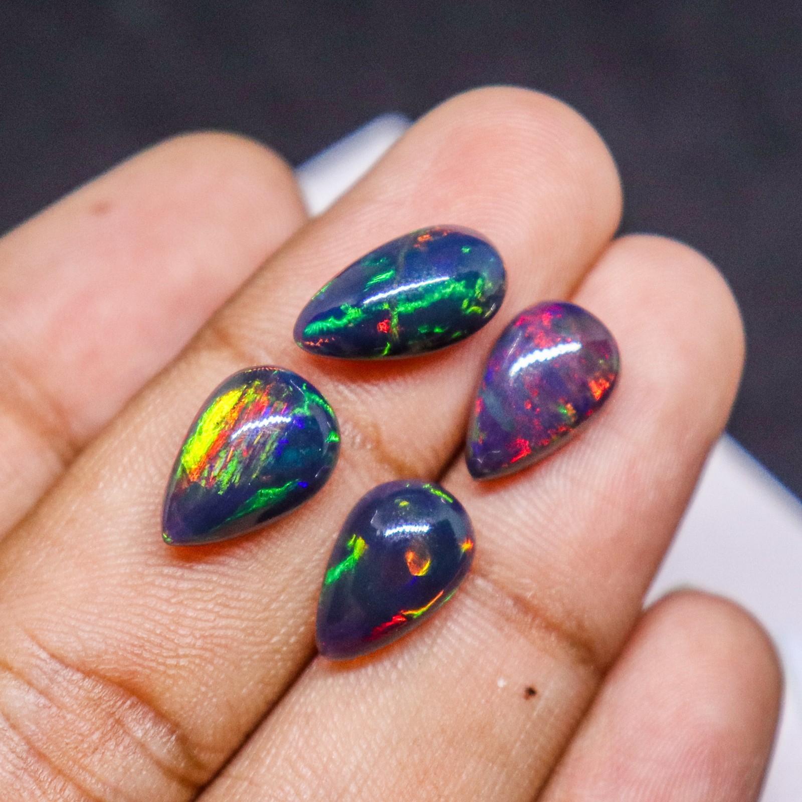 100Pcs AAA Natural Black Opal Pear Cabochon Multi Fire 12x8mm Wholesale Lot