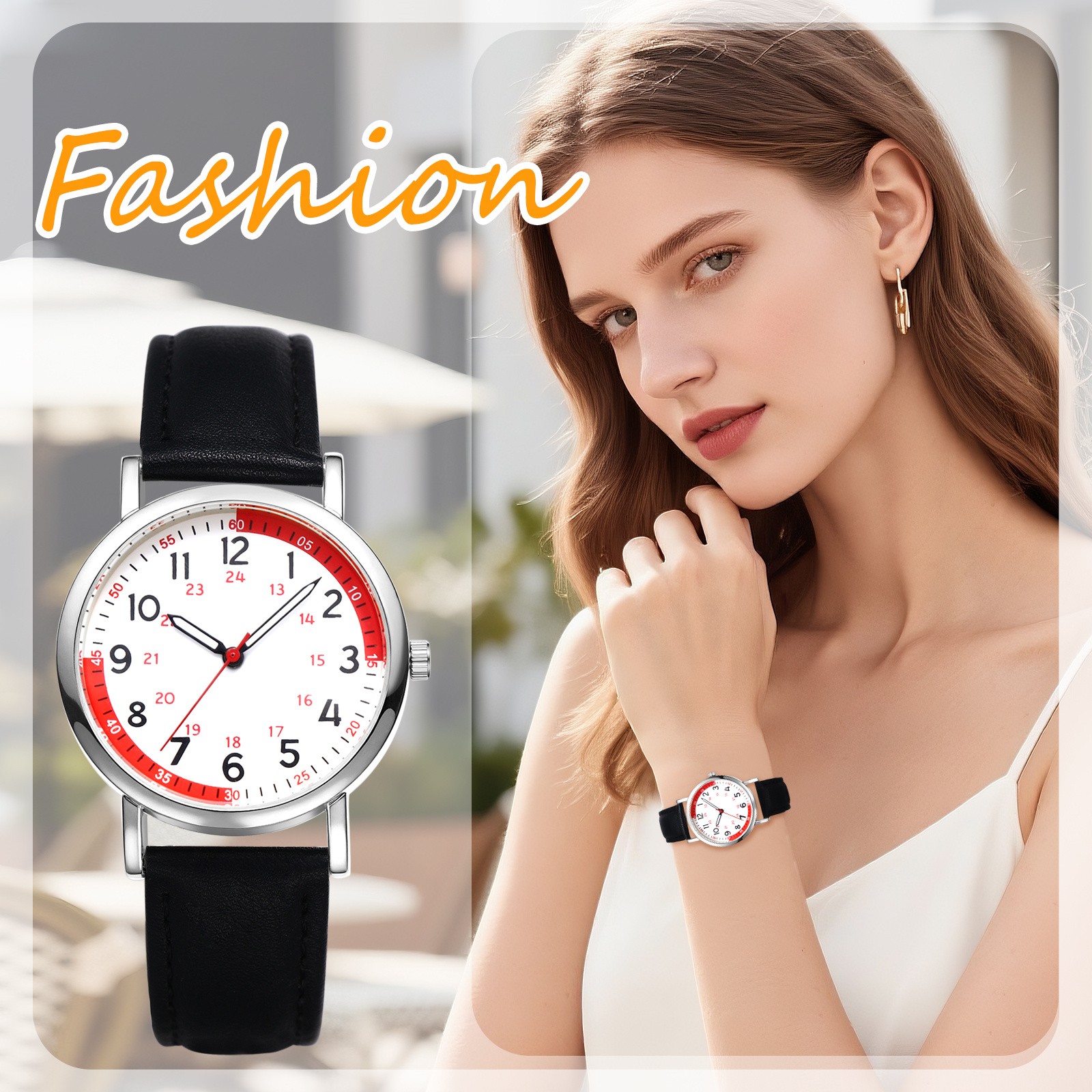 Womens Men Leather Band Easy Reader 24H/12H Dial Pulse Calculation Medical Watch
