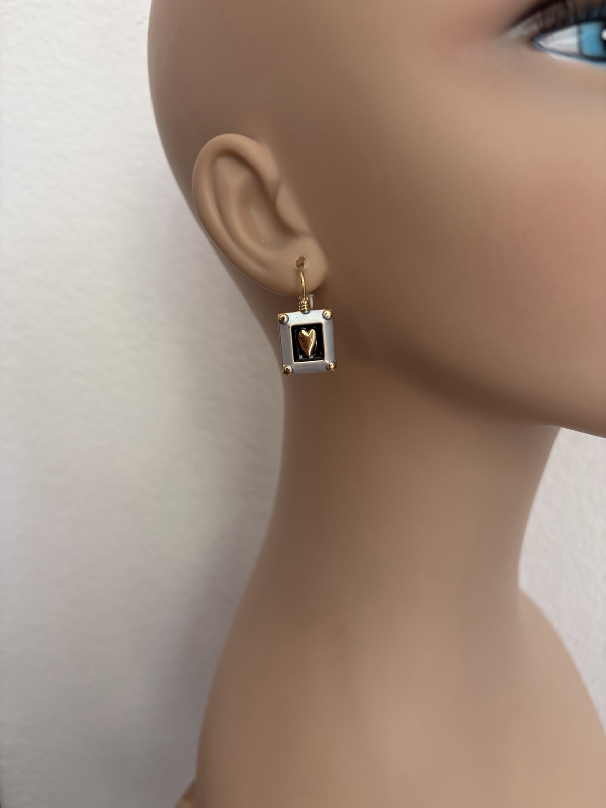 Gold/Silver/Black Tone Metal Rectangle Heart Dangle/Drop Hook Earrings, No Stone