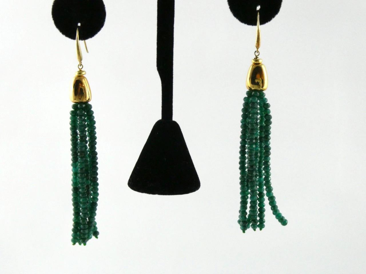 Gilded Sterling Silver Faceted Green Onyx Tassel Hook Earrings 925 18.7g 3.75 In