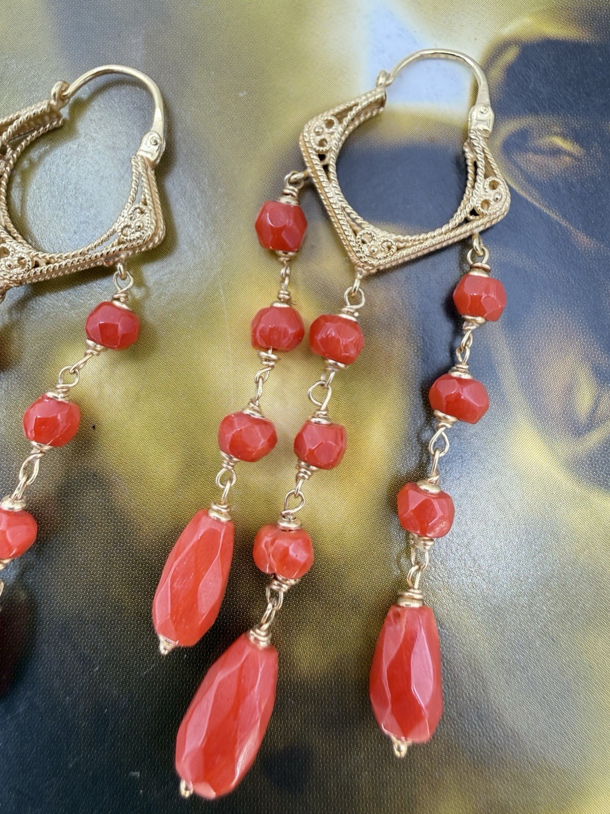 earrings earrings CORALLO red MEDITERRANEAN CORAL solid gold GOLD 18 KT-750
