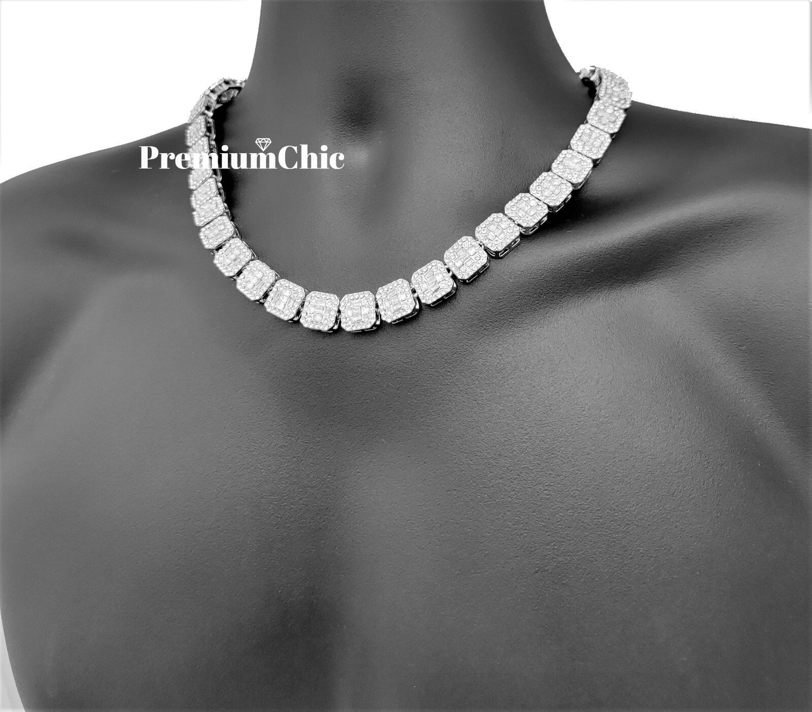 Baguette Cluster Tennis Chain Designer Necklace ICED Plated CZ Jewelry Men Women