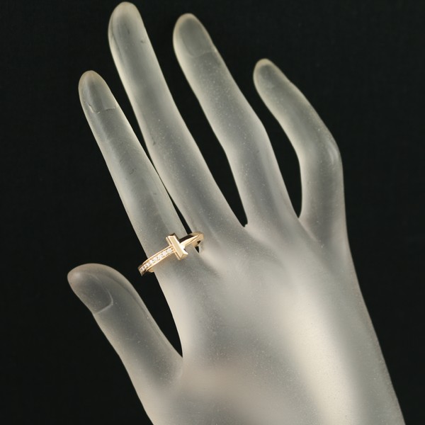 Auth Tiffany&Co. Ring Diamond 0.08ct Tiffany T1 US6-6.25 18K 750 Rose Gold