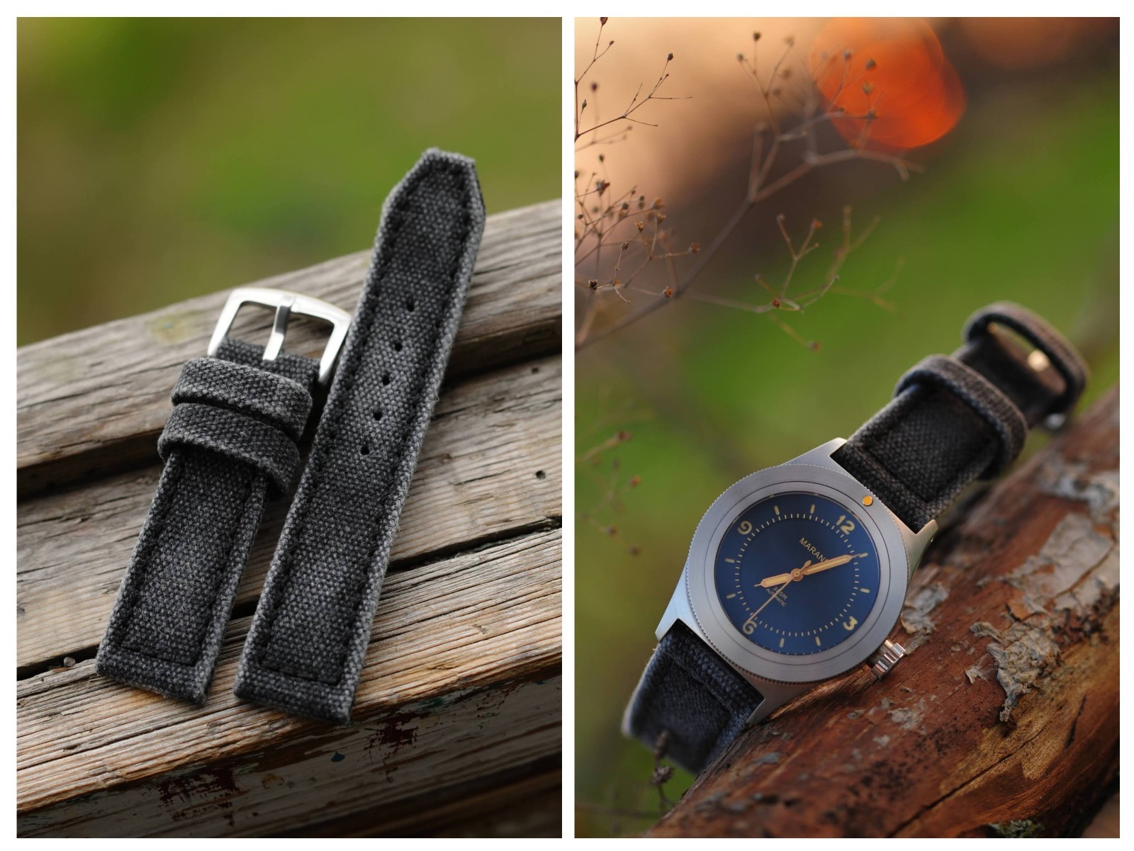 24/22mm distressed black handmade canvas watch strap | Ready-to-Go | US-DutyPaid