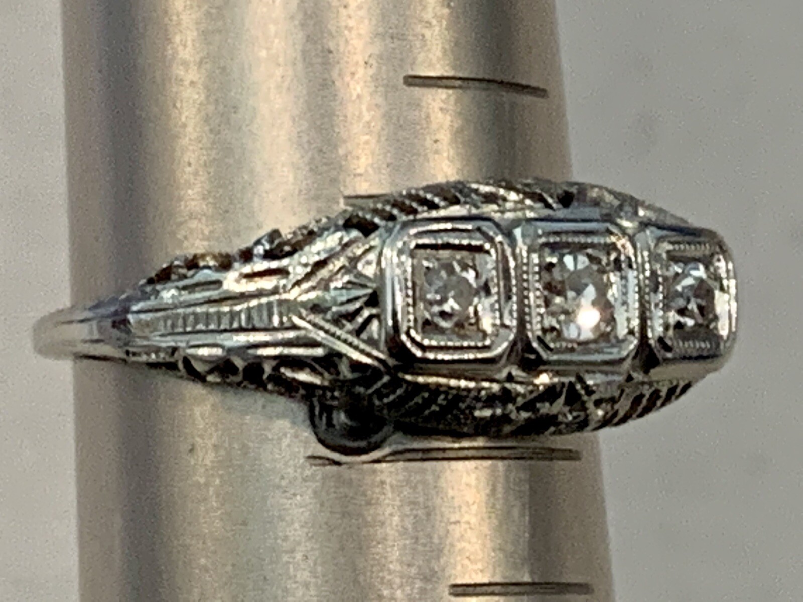 Vintage 14k Solid White Gold Diamond Ring Diamonds Antique Estate