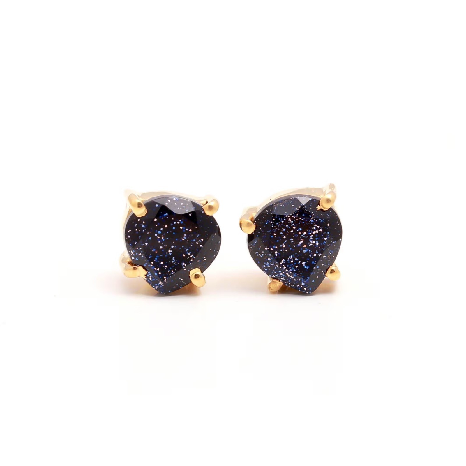 Blue Sandstone Stud Heart Stud Earrings 925 Sterling Silver Gold Plated Jewelry
