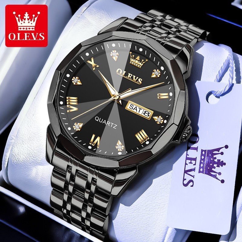 OLEVS Men’s Waterproof Quartz Watch with Luminous Dial, Date, and Day Display